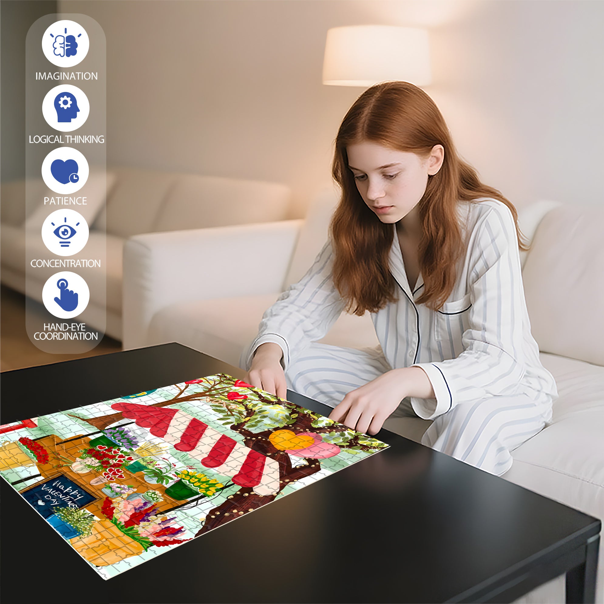 Happy Valentine's Day 500pcs/1000pcs Jigsaw Puzzle, Scratch-Resistant, Interactive Family Game & Brain-Boosting DIY Decor, Perfect for Halloween, Christmas & New Year Gifts, Family Puzzle Game