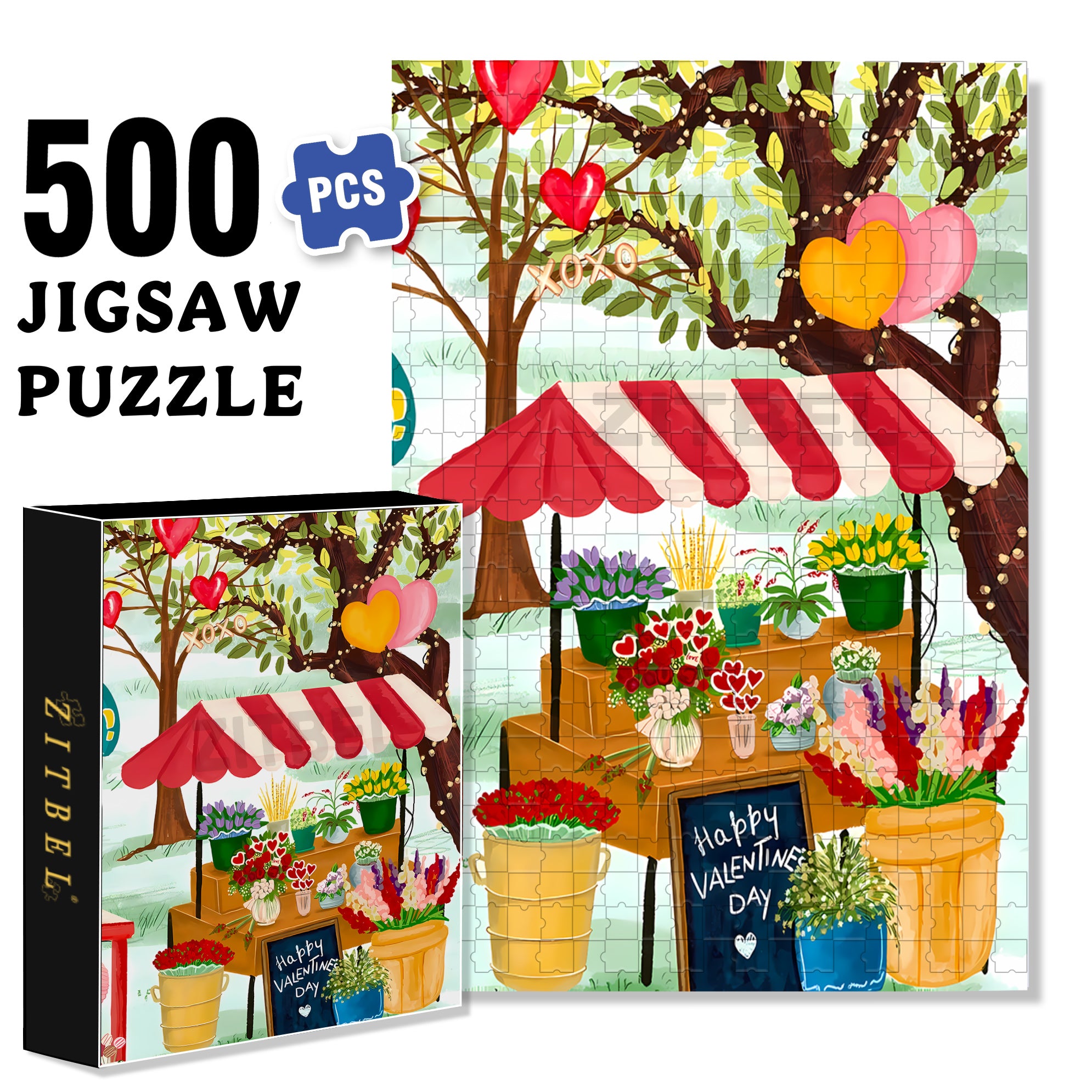 Happy Valentine's Day 500pcs/1000pcs Jigsaw Puzzle, Scratch-Resistant, Interactive Family Game & Brain-Boosting DIY Decor, Perfect for Halloween, Christmas & New Year Gifts, Family Puzzle Game