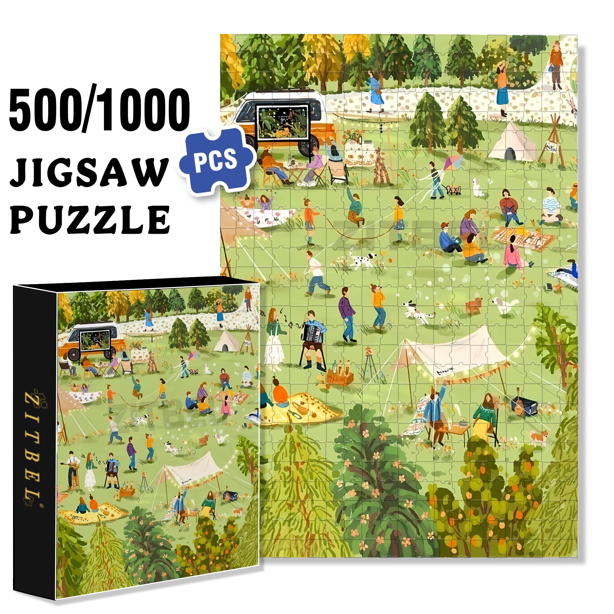 Happy Weekend 500pcs/1000pcs Jigsaw Puzzle, Scratch-Resistant, Interactive Family Game & Brain-Boosting DIY Decor, Perfect for Halloween, Christmas & New Year Gifts, Family Puzzle Game