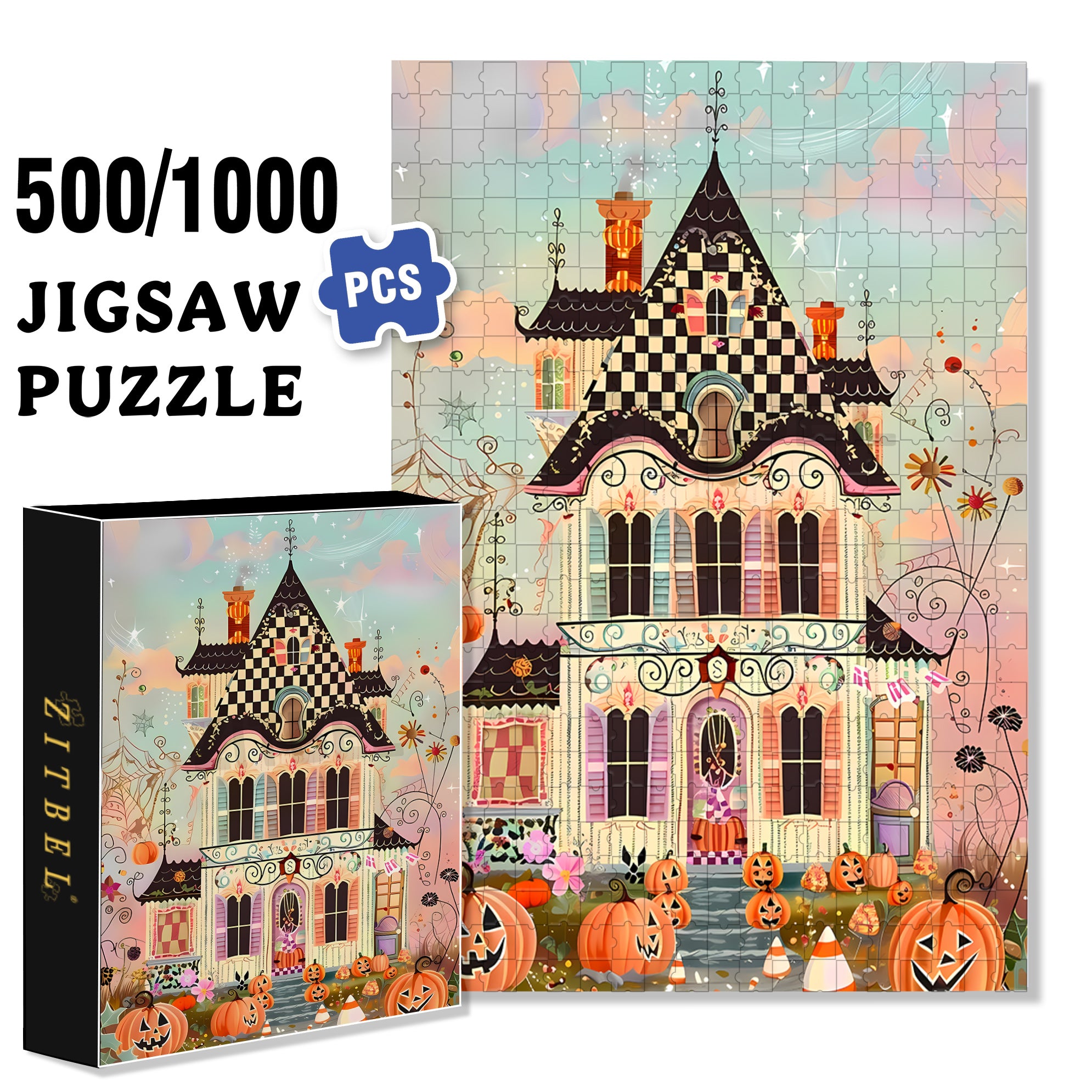 Haunted House   500pcs/1000pcs Jigsaw Puzzle, Scratch-Resistant, Interactive Family Game & Brain-Boosting DIY Decor, Perfect for Halloween, Christmas & New Year Gifts, Family Puzzle Game