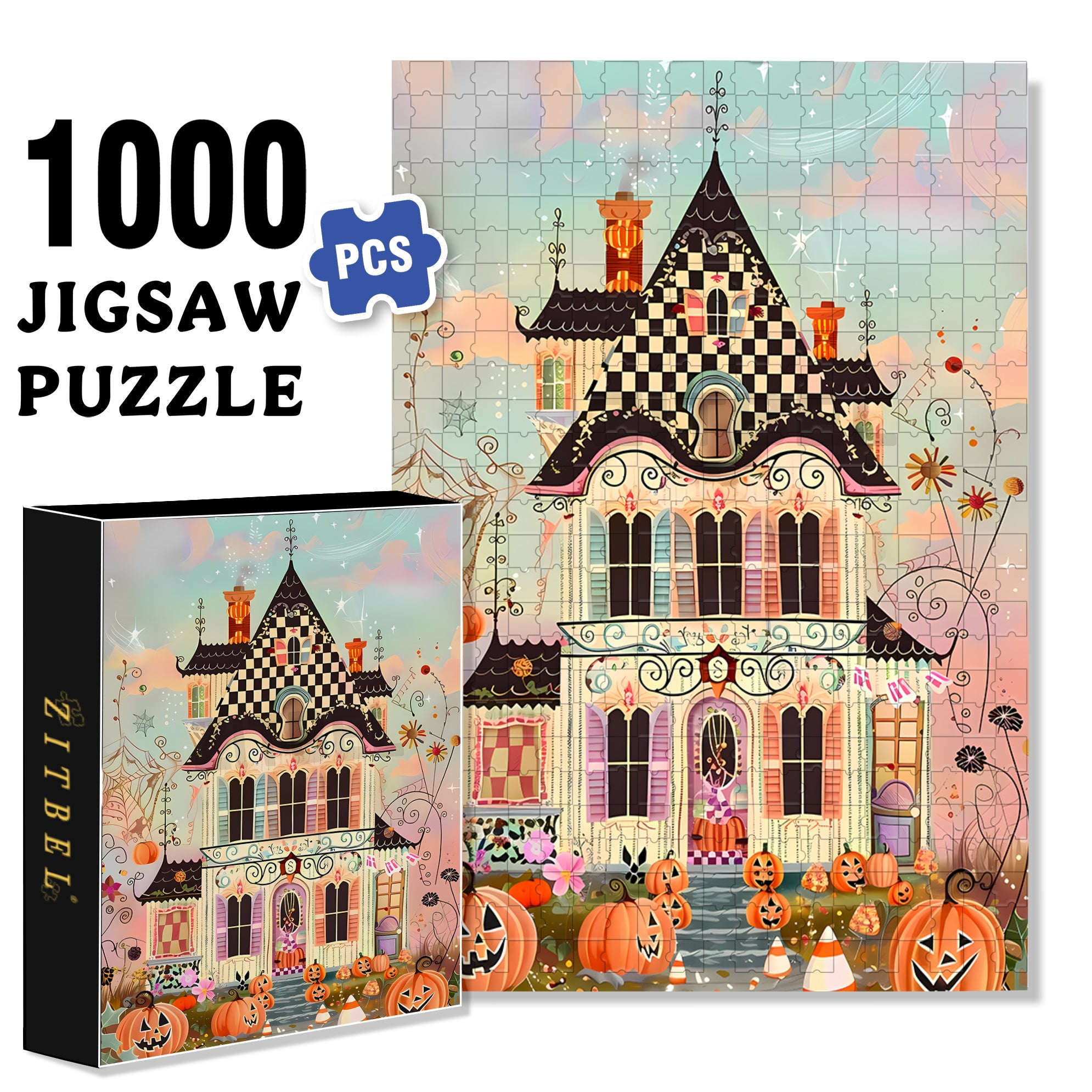 Haunted House   500pcs/1000pcs Jigsaw Puzzle, Scratch-Resistant, Interactive Family Game & Brain-Boosting DIY Decor, Perfect for Halloween, Christmas & New Year Gifts, Family Puzzle Game
