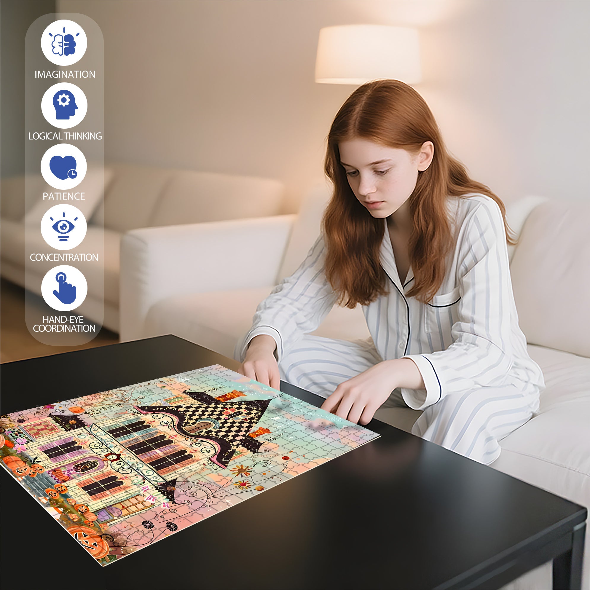 Haunted House   500pcs/1000pcs Jigsaw Puzzle, Scratch-Resistant, Interactive Family Game & Brain-Boosting DIY Decor, Perfect for Halloween, Christmas & New Year Gifts, Family Puzzle Game