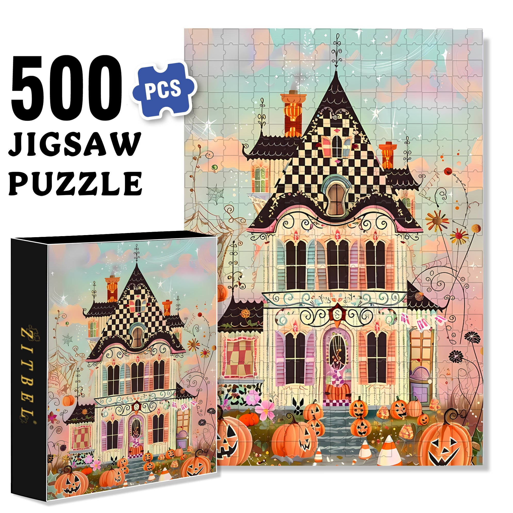 Haunted House   500pcs/1000pcs Jigsaw Puzzle, Scratch-Resistant, Interactive Family Game & Brain-Boosting DIY Decor, Perfect for Halloween, Christmas & New Year Gifts, Family Puzzle Game