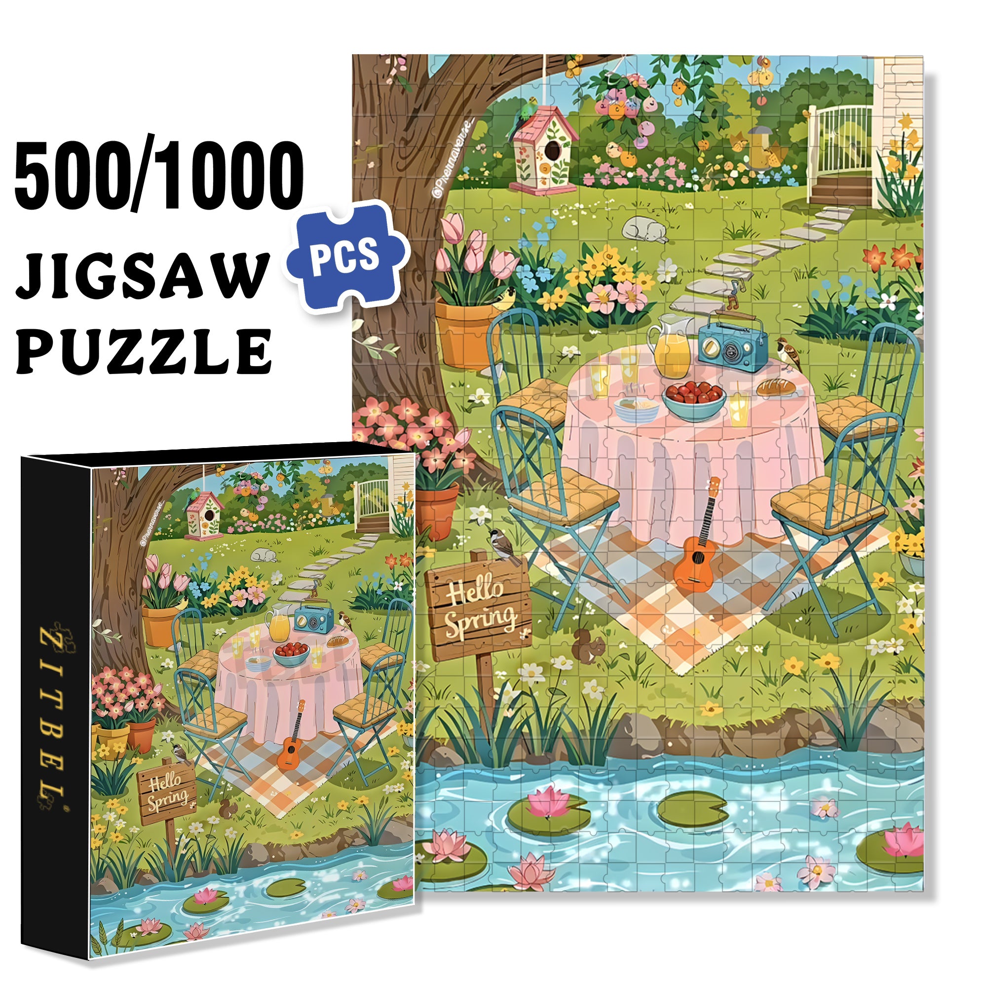 Hello Spring 500pcs/1000pcs Jigsaw Puzzle, Scratch-Resistant, Interactive Family Game & Brain-Boosting DIY Decor, Perfect for Halloween, Christmas & New Year Gifts, Family Puzzle Game