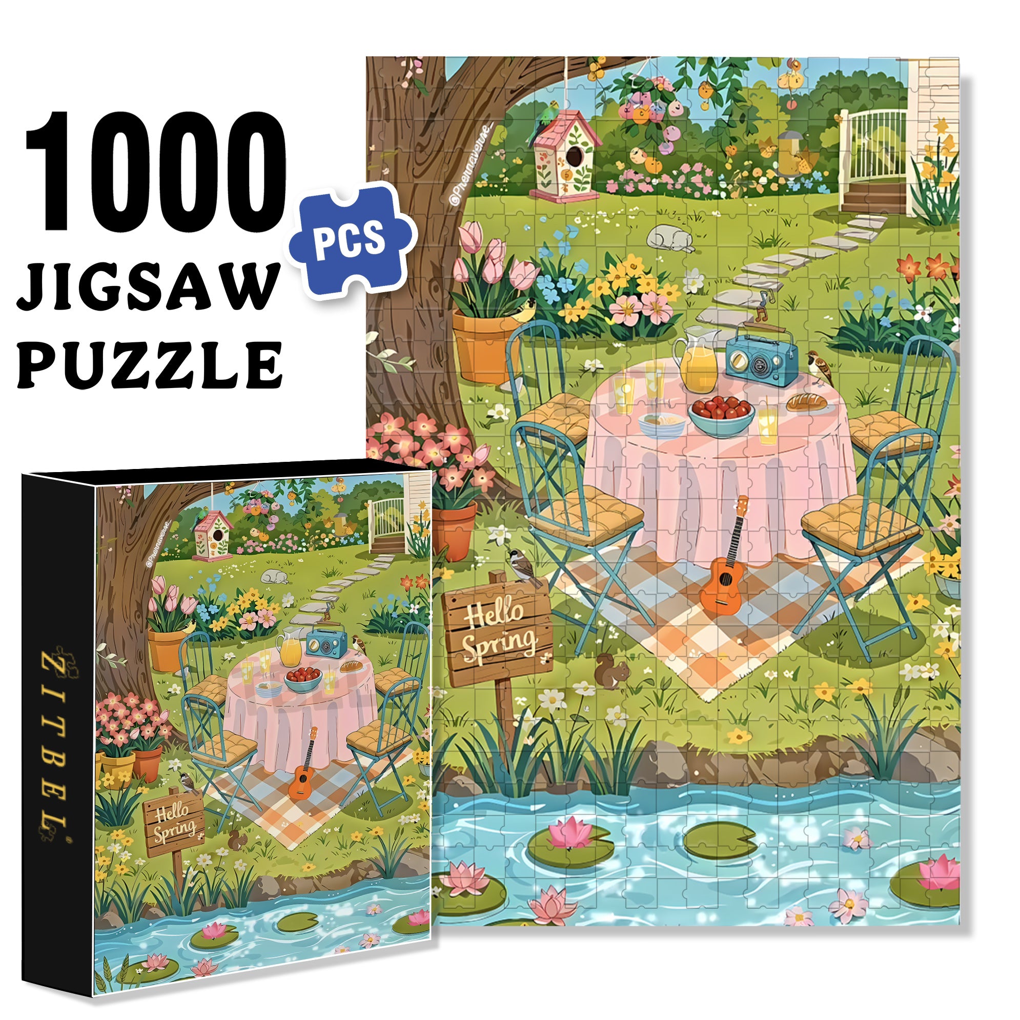 Hello Spring 500pcs/1000pcs Jigsaw Puzzle, Scratch-Resistant, Interactive Family Game & Brain-Boosting DIY Decor, Perfect for Halloween, Christmas & New Year Gifts, Family Puzzle Game