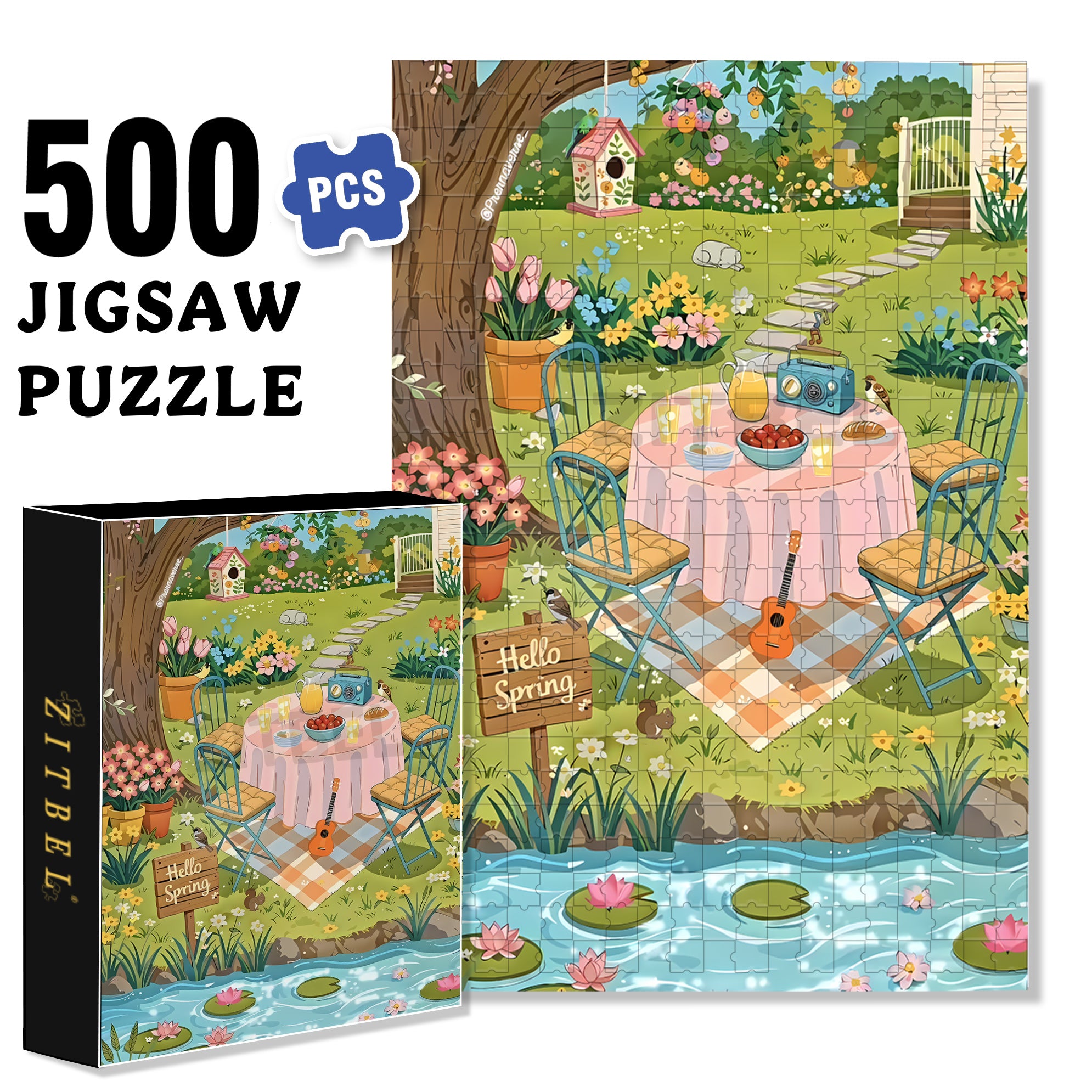 Hello Spring 500pcs/1000pcs Jigsaw Puzzle, Scratch-Resistant, Interactive Family Game & Brain-Boosting DIY Decor, Perfect for Halloween, Christmas & New Year Gifts, Family Puzzle Game