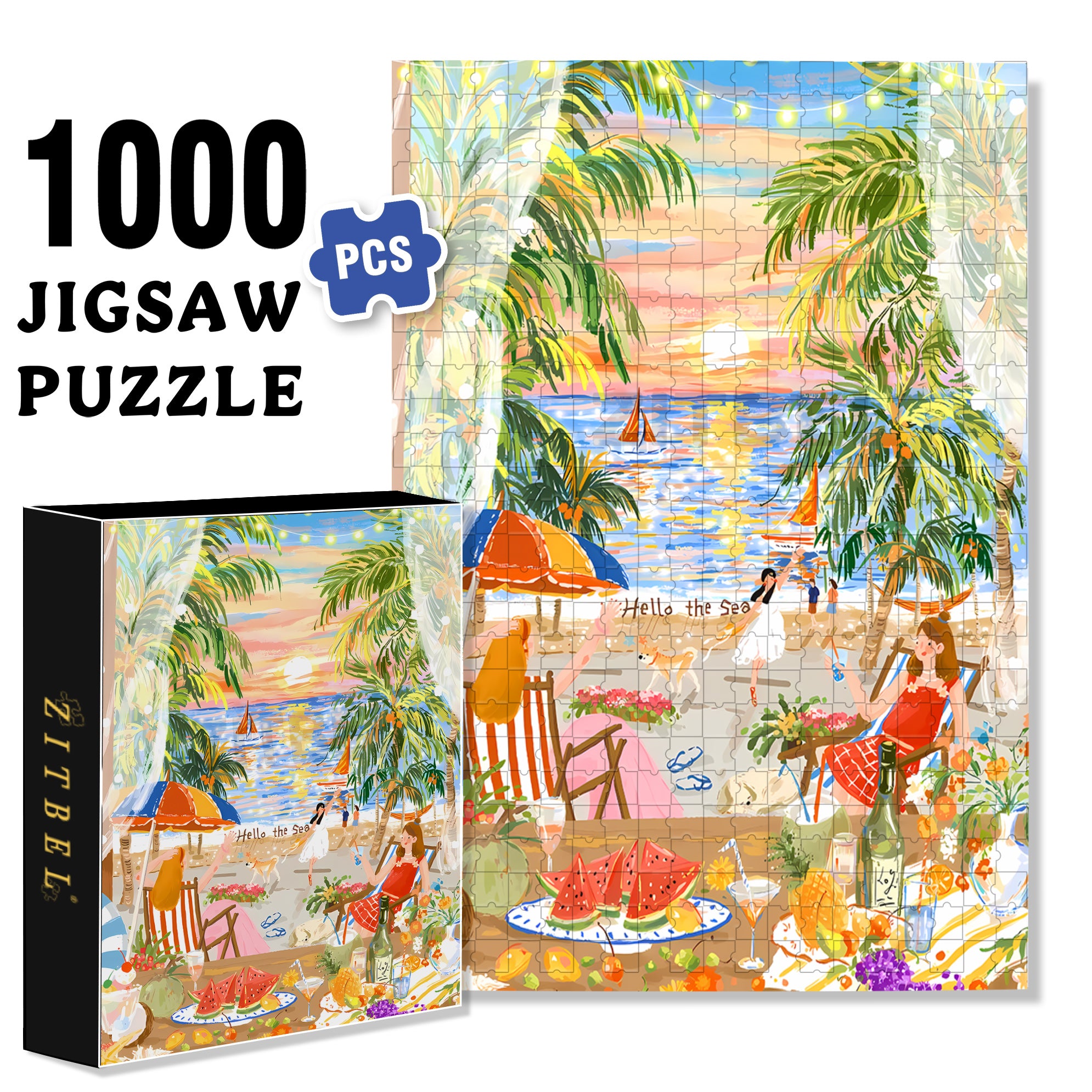 Hello The Sea 500pcs/1000pcs Jigsaw Puzzle, Scratch-Resistant, Interactive Family Game & Brain-Boosting DIY Decor, Perfect for Halloween, Christmas & New Year Gifts, Family Puzzle Game