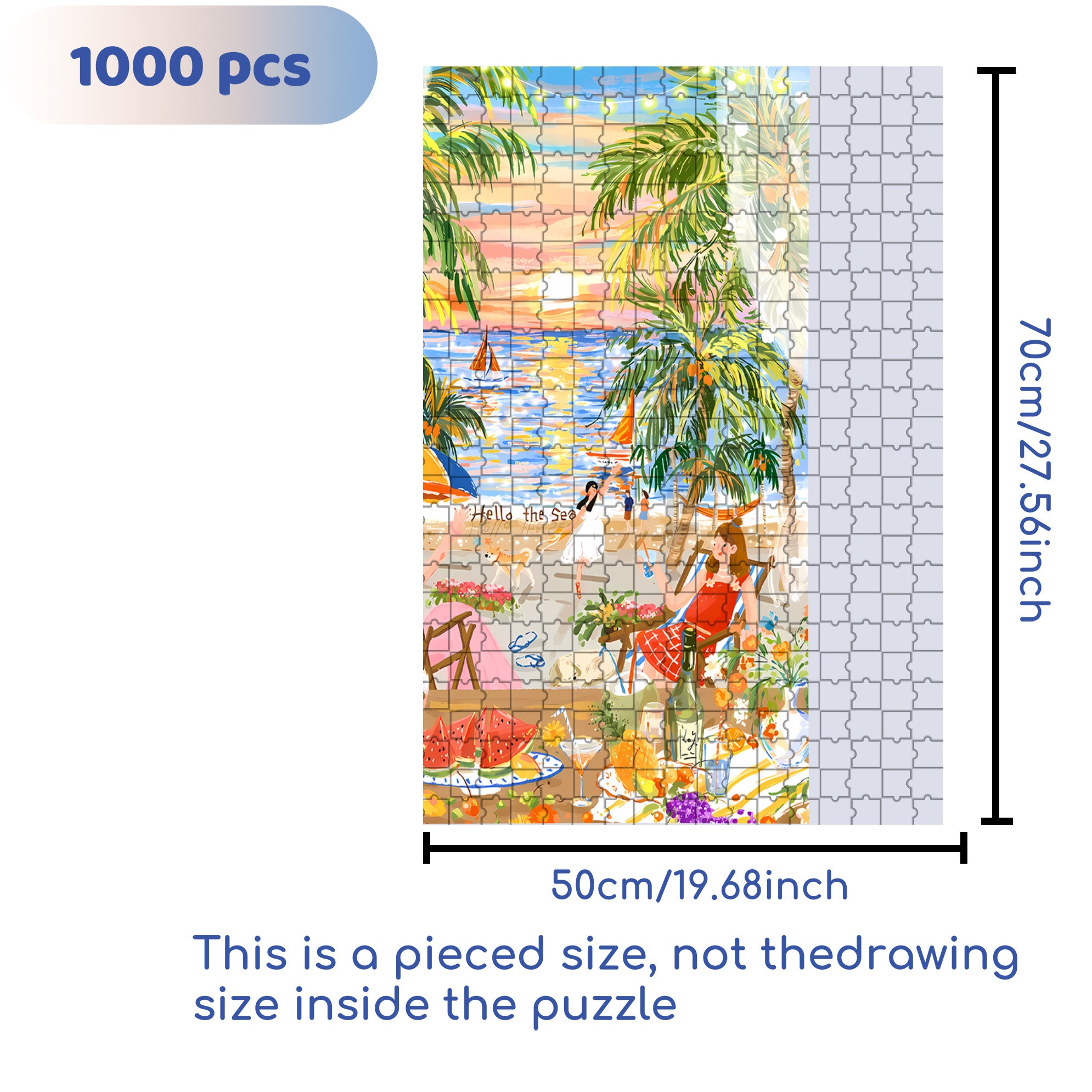 Hello The Sea 500pcs/1000pcs Jigsaw Puzzle, Scratch-Resistant, Interactive Family Game & Brain-Boosting DIY Decor, Perfect for Halloween, Christmas & New Year Gifts, Family Puzzle Game