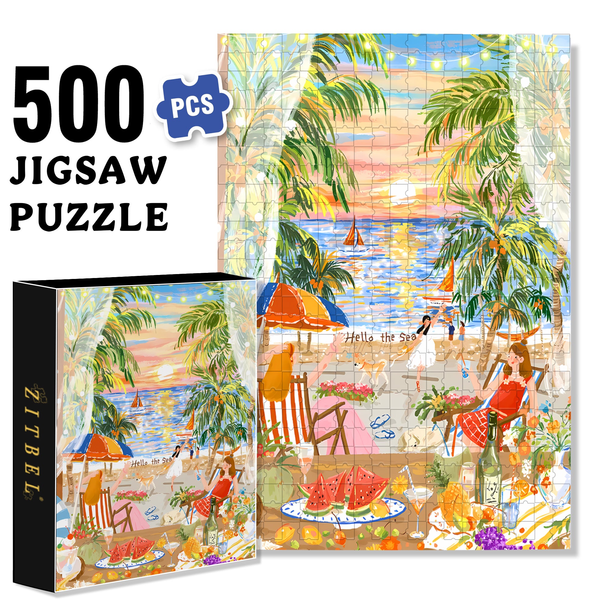 Hello The Sea 500pcs/1000pcs Jigsaw Puzzle, Scratch-Resistant, Interactive Family Game & Brain-Boosting DIY Decor, Perfect for Halloween, Christmas & New Year Gifts, Family Puzzle Game