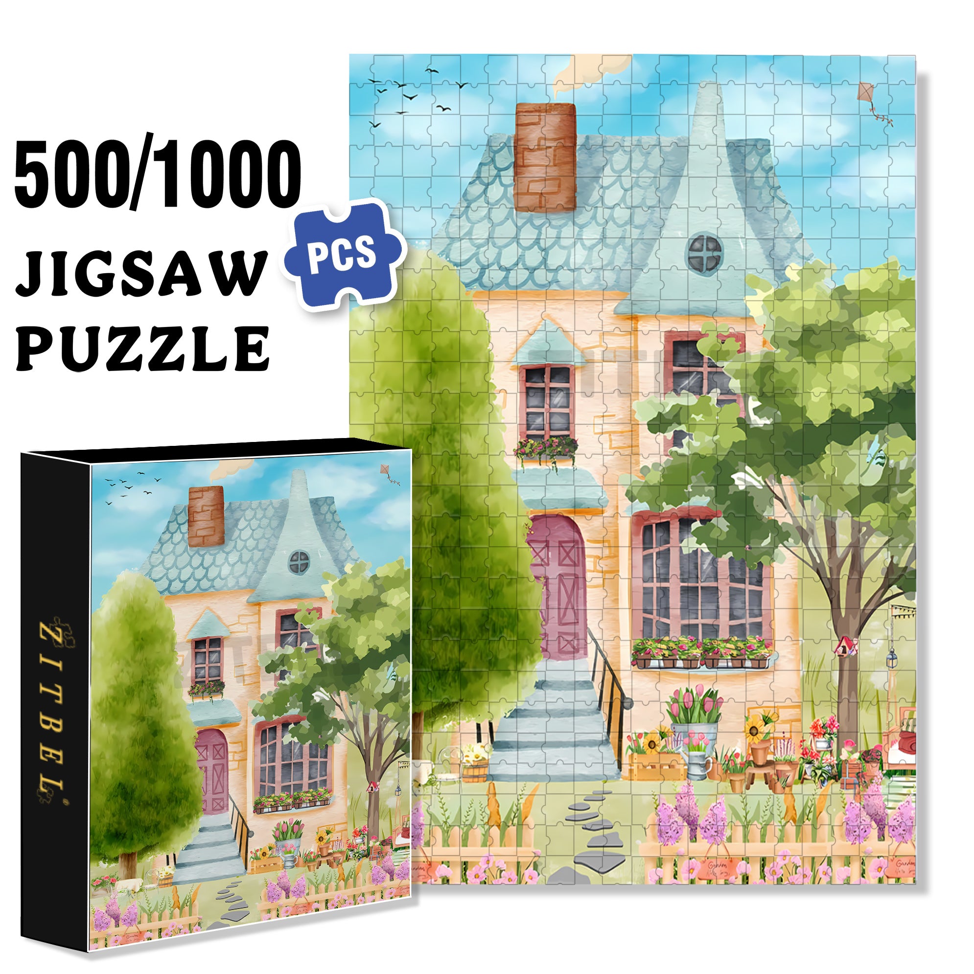 Home 500pcs/1000pcs Jigsaw Puzzle, Scratch-Resistant, Interactive Family Game & Brain-Boosting DIY Decor, Perfect for Halloween, Christmas & New Year Gifts, Family Puzzle Game
