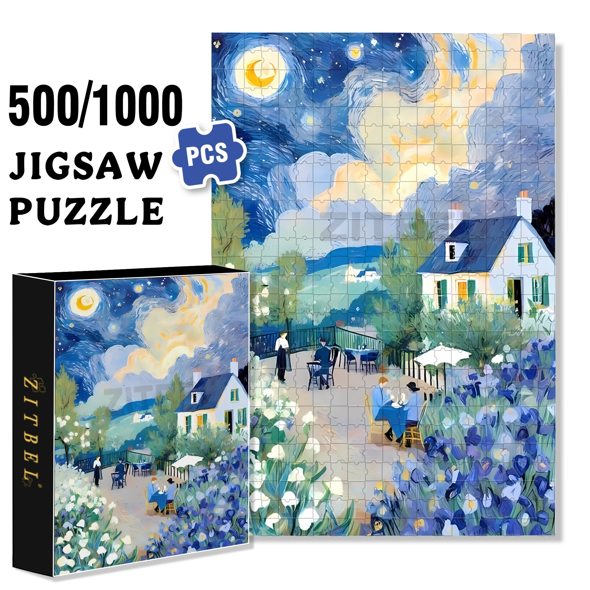 In The Moonlight 500pcs/1000pcs Jigsaw Puzzle, Scratch-Resistant, Interactive Family Game & Brain-Boosting DIY Decor, Perfect for Halloween, Christmas & New Year Gifts, Family Puzzle Game