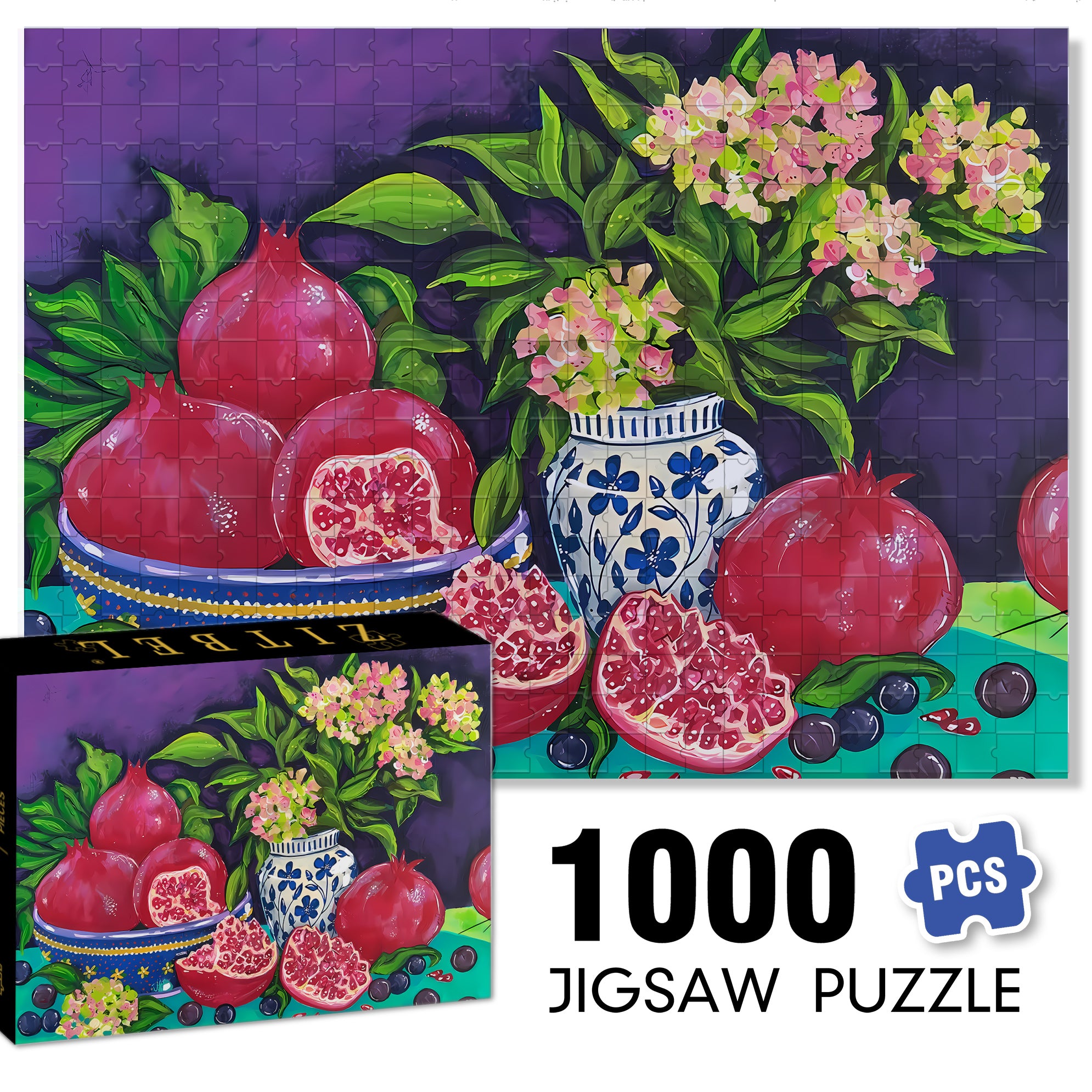 Pomegranat  500pcs/1000pcs Jigsaw Puzzle, Scratch-Resistant, Interactive Family Game & Brain-Boosting DIY Decor, Perfect for Halloween, Christmas & New Year Gifts, Family Puzzle Game