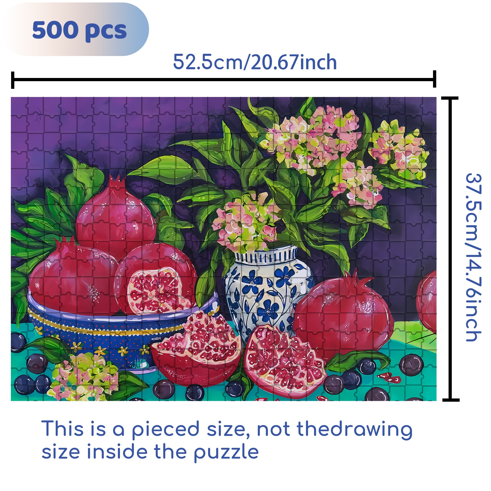 Pomegranat  500pcs/1000pcs Jigsaw Puzzle, Scratch-Resistant, Interactive Family Game & Brain-Boosting DIY Decor, Perfect for Halloween, Christmas & New Year Gifts, Family Puzzle Game