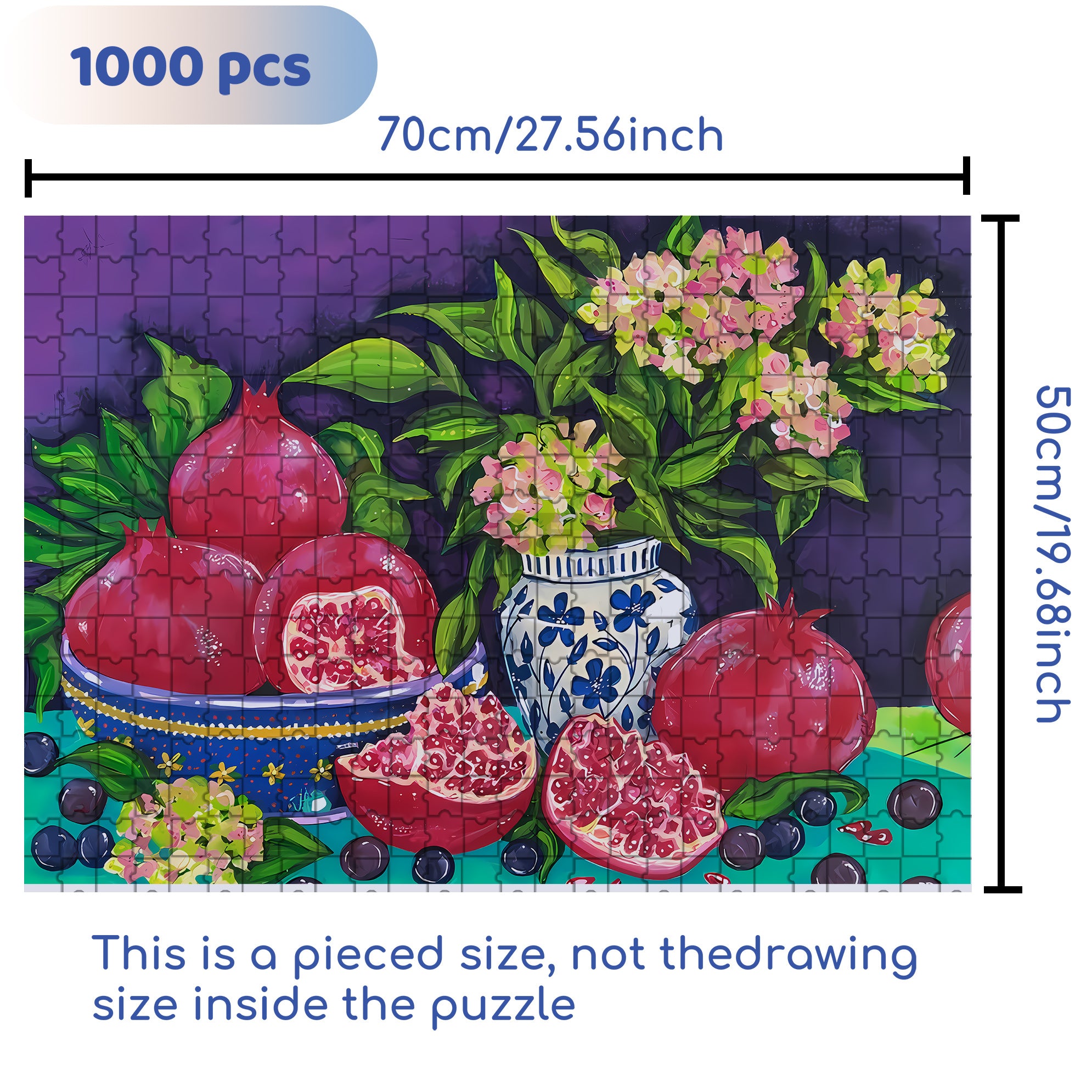Pomegranat  500pcs/1000pcs Jigsaw Puzzle, Scratch-Resistant, Interactive Family Game & Brain-Boosting DIY Decor, Perfect for Halloween, Christmas & New Year Gifts, Family Puzzle Game
