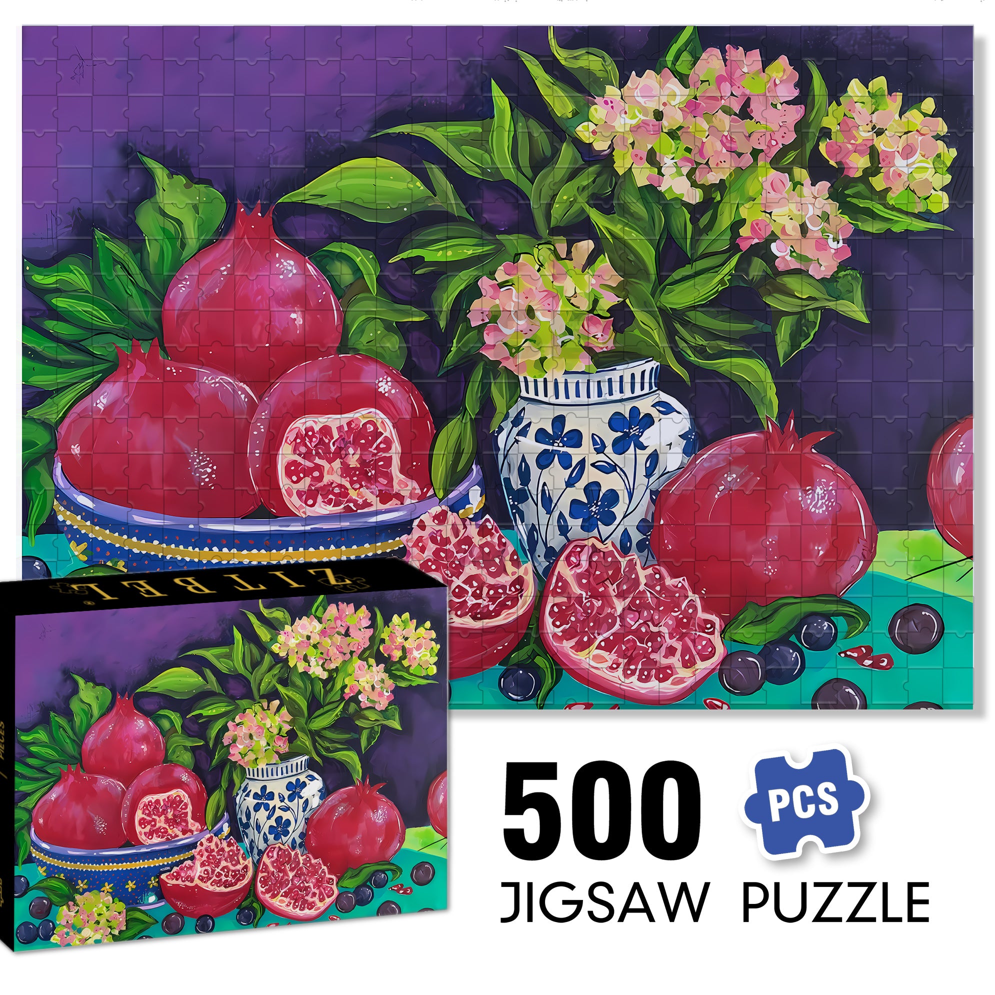 Pomegranat  500pcs/1000pcs Jigsaw Puzzle, Scratch-Resistant, Interactive Family Game & Brain-Boosting DIY Decor, Perfect for Halloween, Christmas & New Year Gifts, Family Puzzle Game