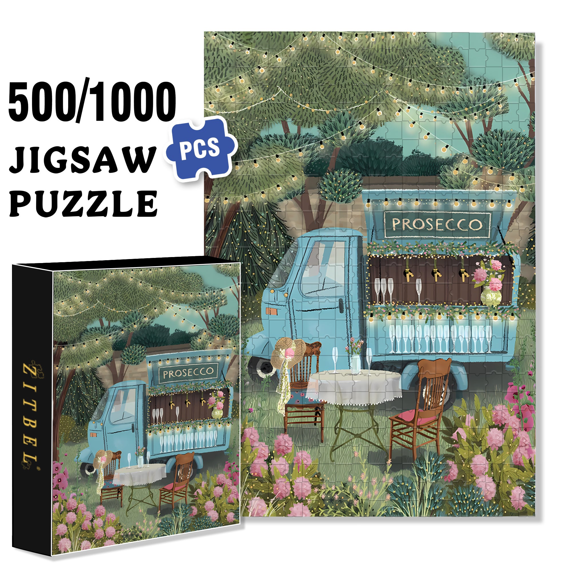 Prosecco Hipster Food Truck  500pcs/1000pcs Jigsaw Puzzle, Scratch-Resistant, Interactive Family Game & Brain-Boosting DIY Decor, Perfect for Halloween, Christmas & New Year Gifts, Family Puzzle Game