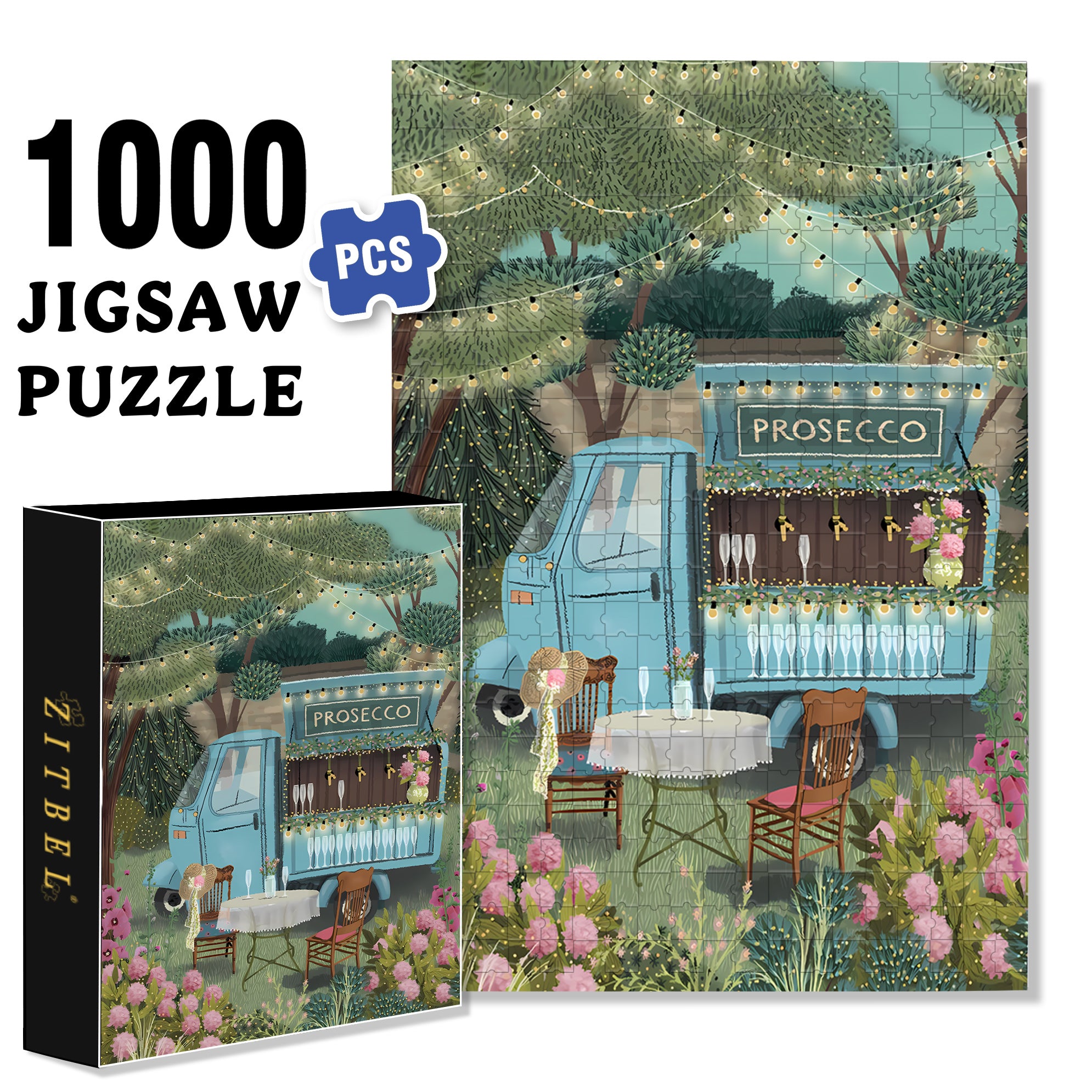 Prosecco Hipster Food Truck  500pcs/1000pcs Jigsaw Puzzle, Scratch-Resistant, Interactive Family Game & Brain-Boosting DIY Decor, Perfect for Halloween, Christmas & New Year Gifts, Family Puzzle Game