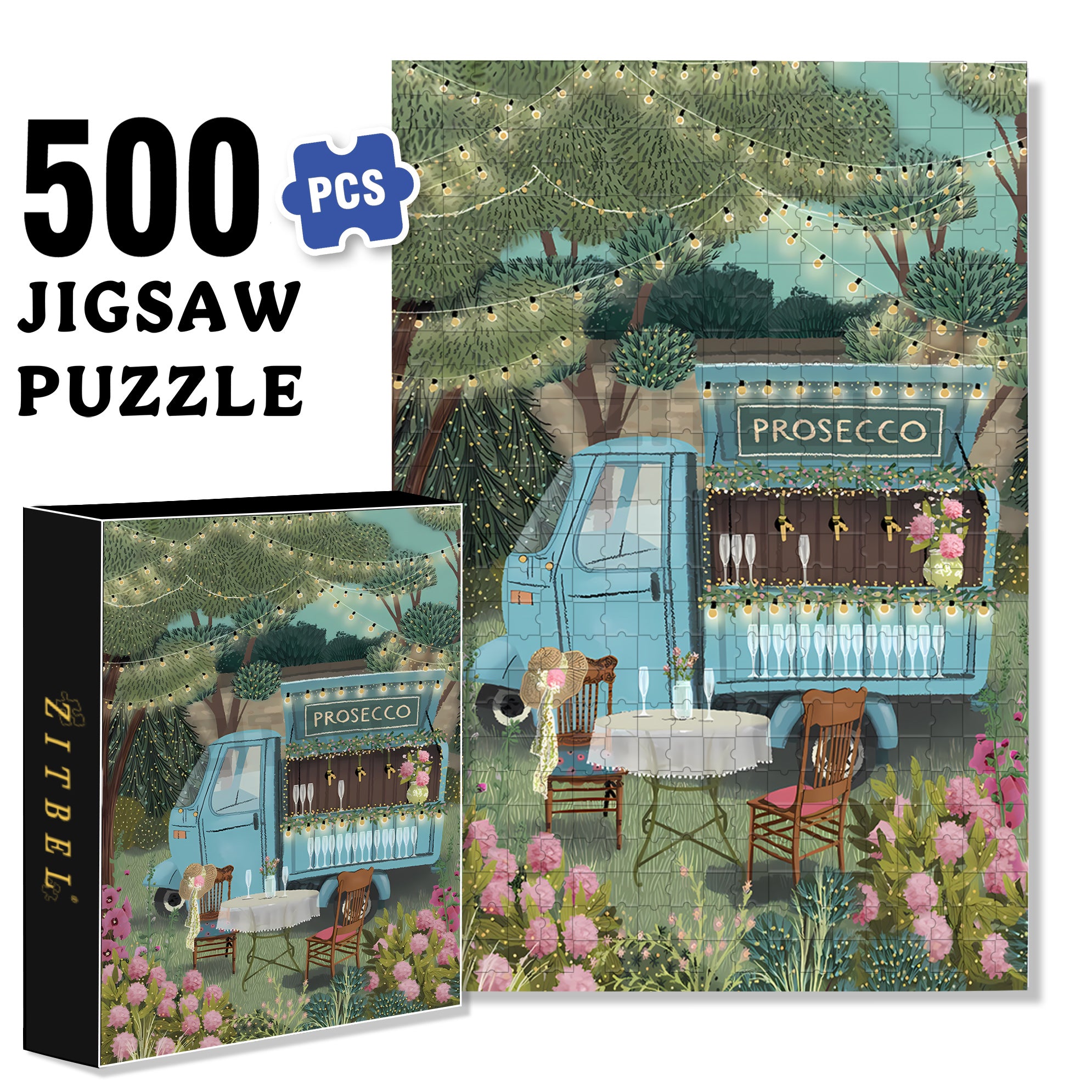 Prosecco Hipster Food Truck  500pcs/1000pcs Jigsaw Puzzle, Scratch-Resistant, Interactive Family Game & Brain-Boosting DIY Decor, Perfect for Halloween, Christmas & New Year Gifts, Family Puzzle Game