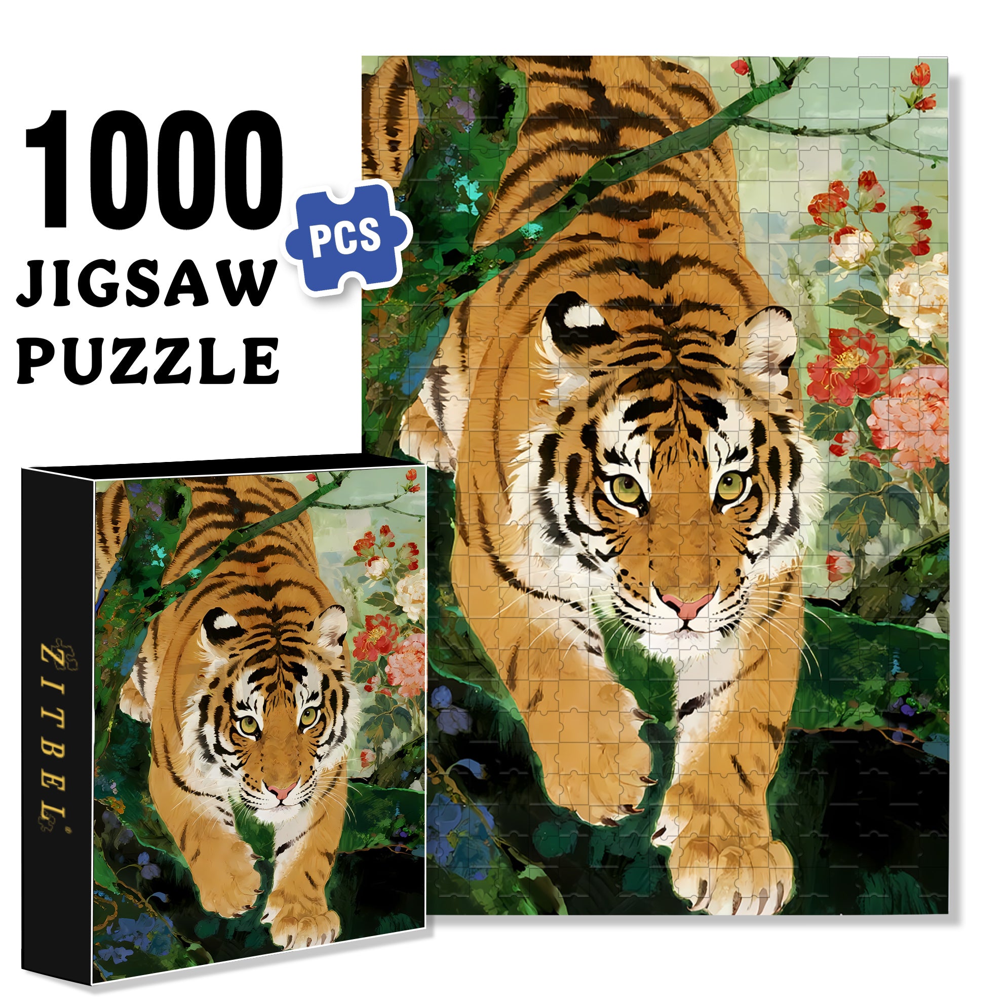 Tiger 500pcs/1000pcs Jigsaw Puzzle, Scratch-Resistant, Interactive Family Game & Brain-Boosting DIY Decor, Perfect for Halloween, Christmas & New Year Gifts, Family Puzzle Game