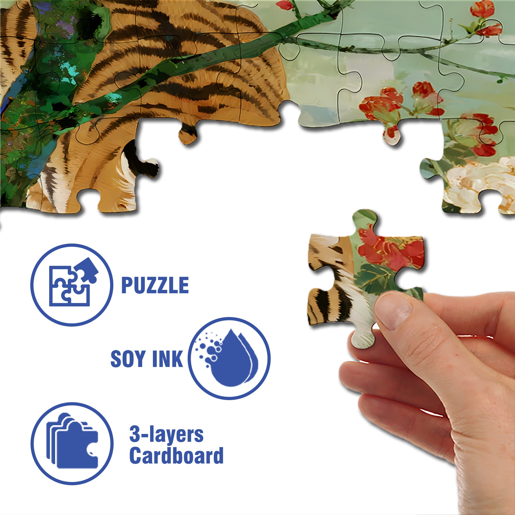 Tiger 500pcs/1000pcs Jigsaw Puzzle, Scratch-Resistant, Interactive Family Game & Brain-Boosting DIY Decor, Perfect for Halloween, Christmas & New Year Gifts, Family Puzzle Game