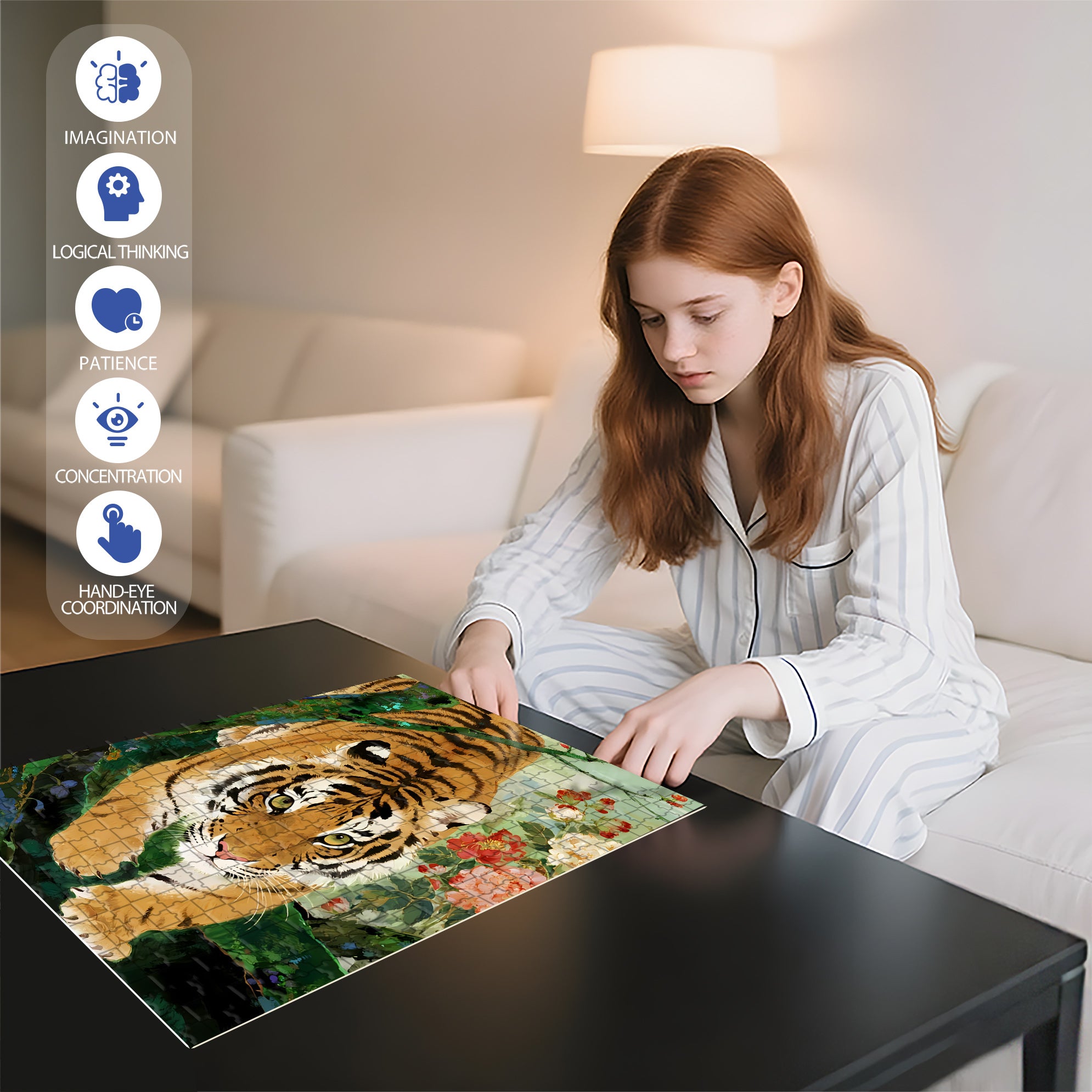 Tiger 500pcs/1000pcs Jigsaw Puzzle, Scratch-Resistant, Interactive Family Game & Brain-Boosting DIY Decor, Perfect for Halloween, Christmas & New Year Gifts, Family Puzzle Game