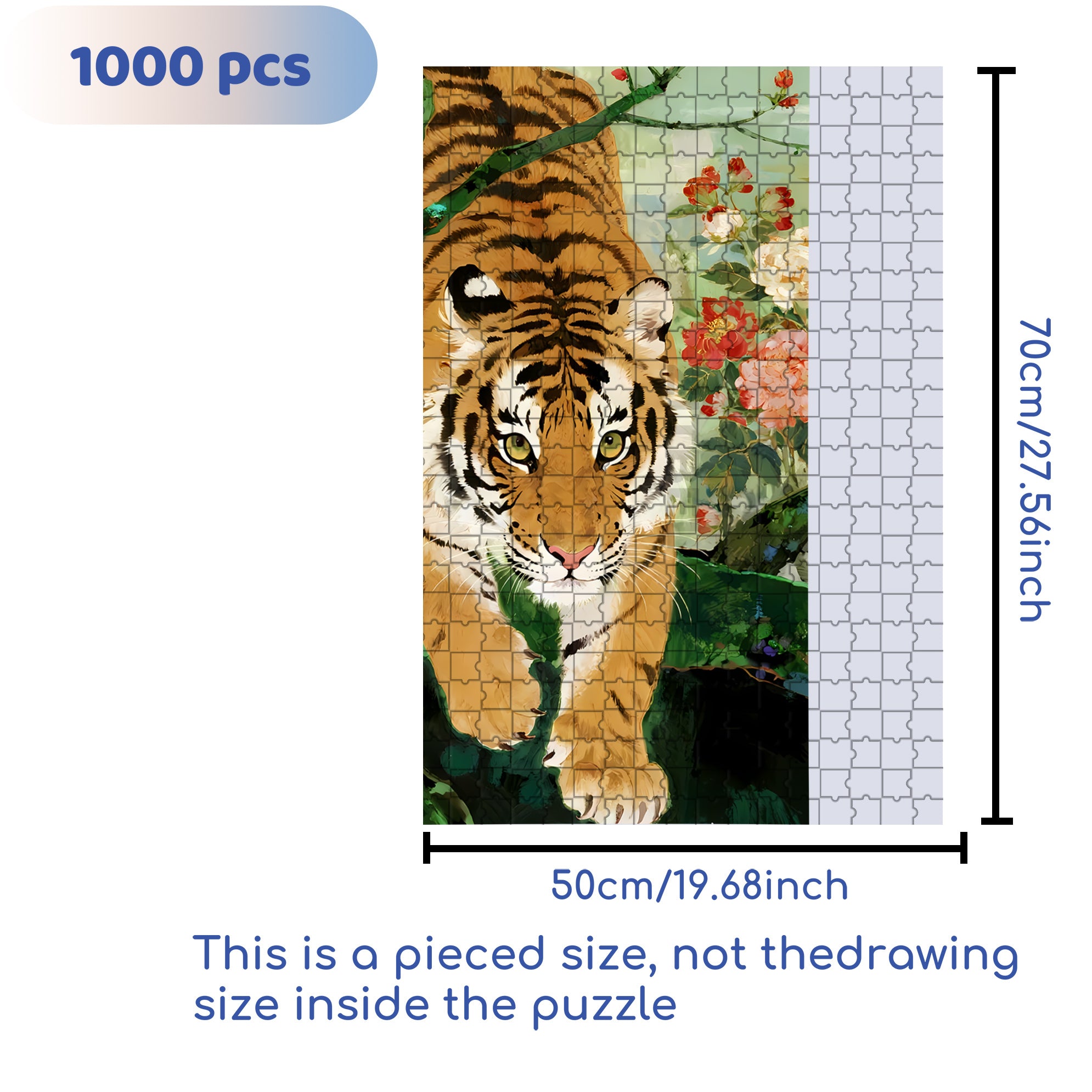 Tiger 500pcs/1000pcs Jigsaw Puzzle, Scratch-Resistant, Interactive Family Game & Brain-Boosting DIY Decor, Perfect for Halloween, Christmas & New Year Gifts, Family Puzzle Game