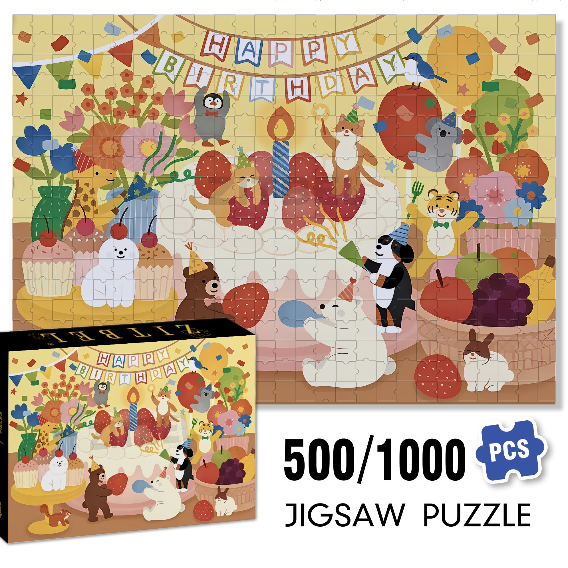 Animals Event At Night 500pcs/1000pcs Jigsaw Puzzle, Scratch-Resistant, Interactive Family Game & Brain-Boosting DIY Decor, Perfect for Halloween, Christmas & New Year Gifts, Family Puzzle Game