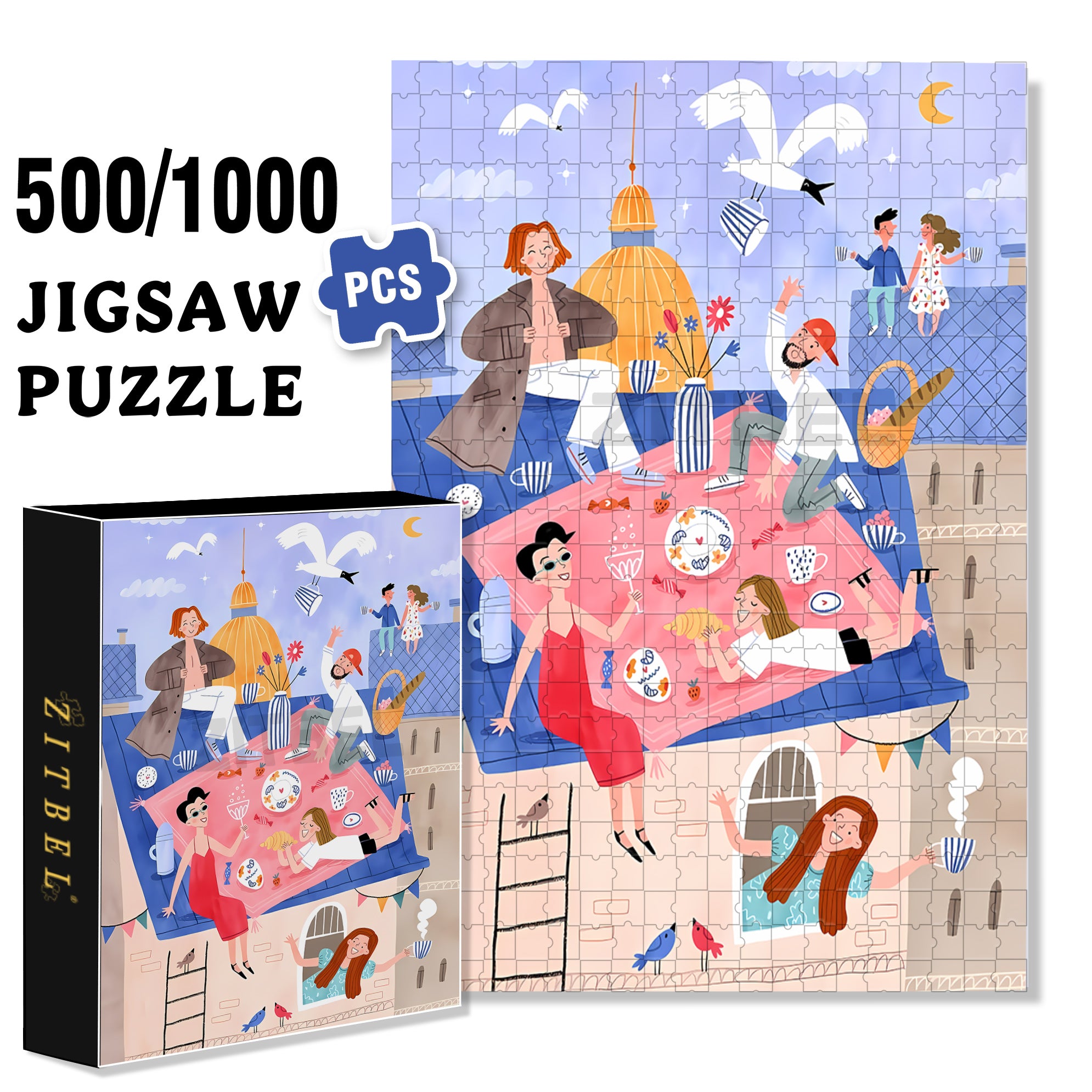 Caffe Latte 500pcs/1000pcs Jigsaw Puzzle, Scratch-Resistant, Interactive Family Game & Brain-Boosting DIY Decor, Perfect for Halloween, Christmas & New Year Gifts, Family Puzzle Game