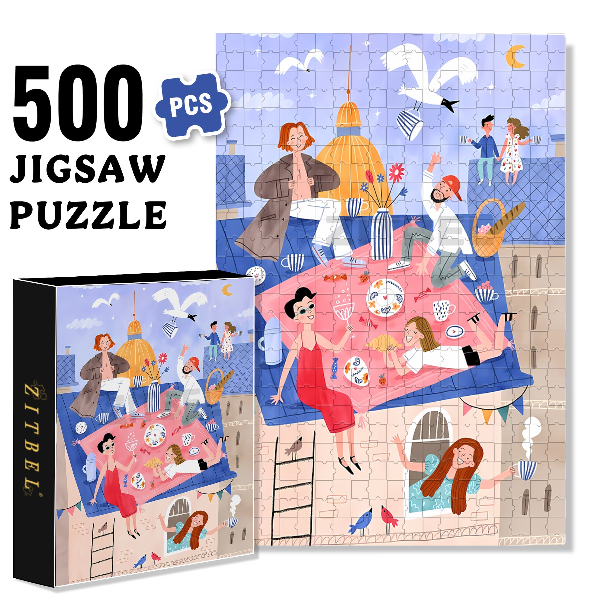 Caffe Latte 500pcs/1000pcs Jigsaw Puzzle, Scratch-Resistant, Interactive Family Game & Brain-Boosting DIY Decor, Perfect for Halloween, Christmas & New Year Gifts, Family Puzzle Game