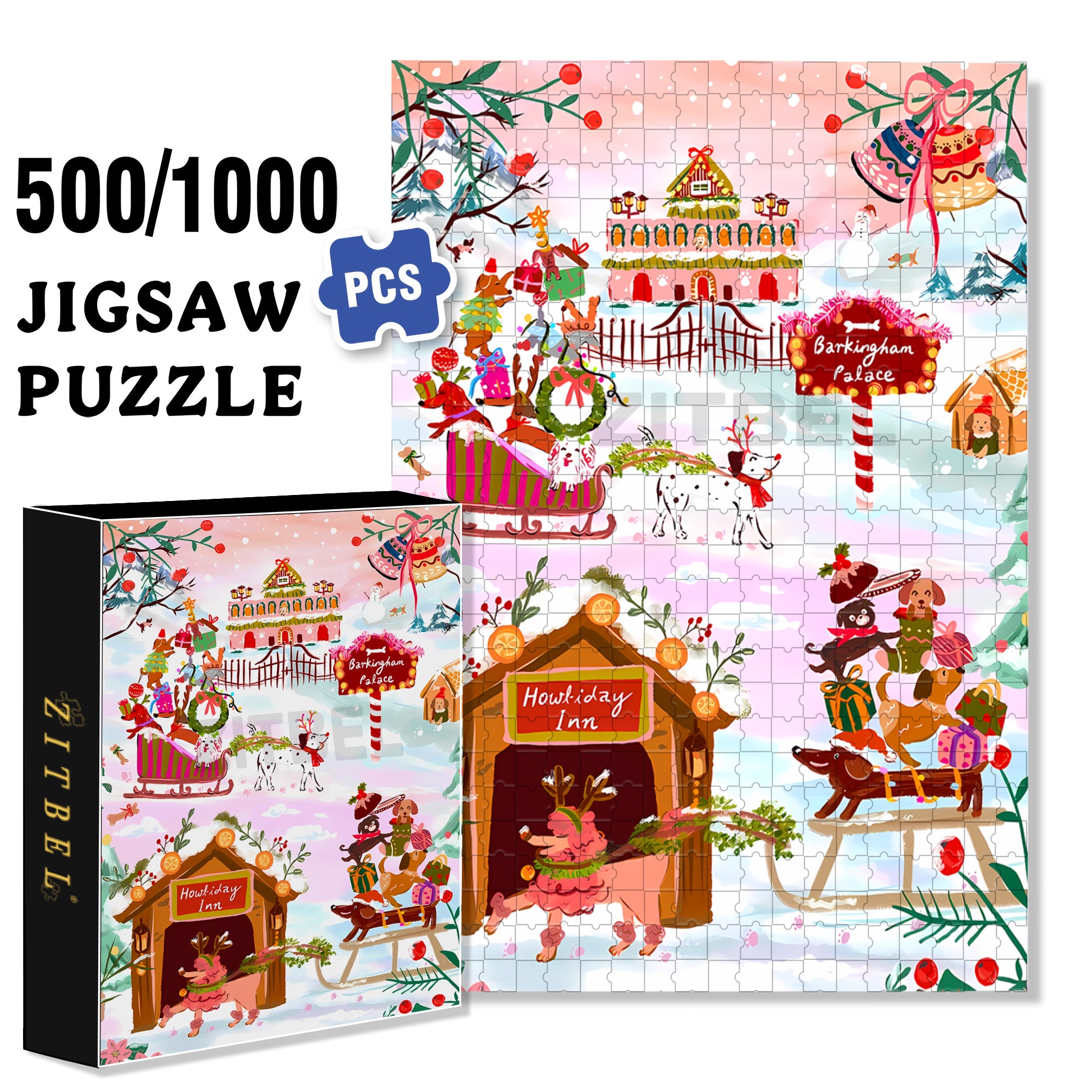 Holiday  Inn 500pcs/1000pcs Jigsaw Puzzle, Scratch-Resistant, Interactive Family Game & Brain-Boosting DIY Decor, Perfect for Halloween, Christmas & New Year Gifts, Family Puzzle Game