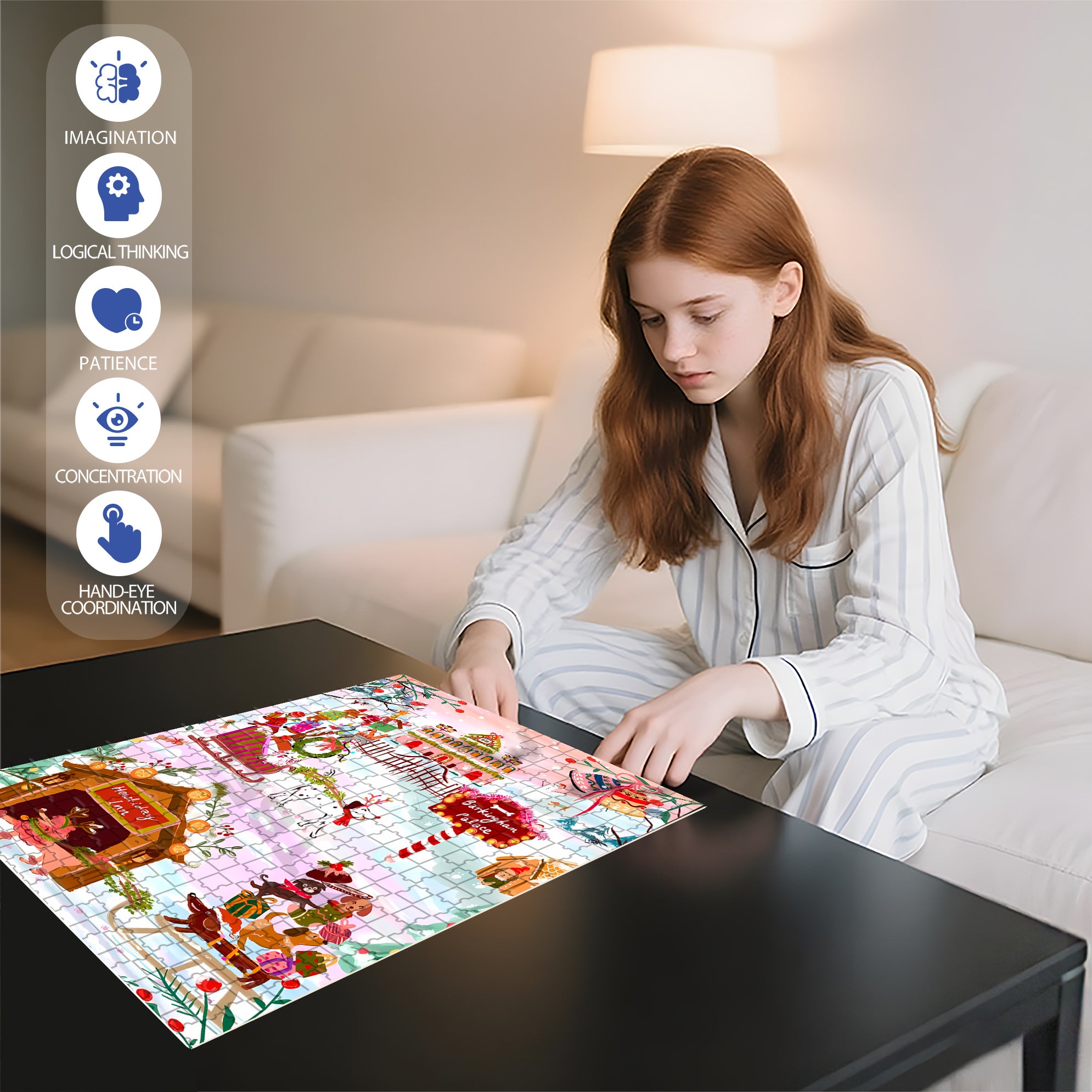 Holiday  Inn 500pcs/1000pcs Jigsaw Puzzle, Scratch-Resistant, Interactive Family Game & Brain-Boosting DIY Decor, Perfect for Halloween, Christmas & New Year Gifts, Family Puzzle Game