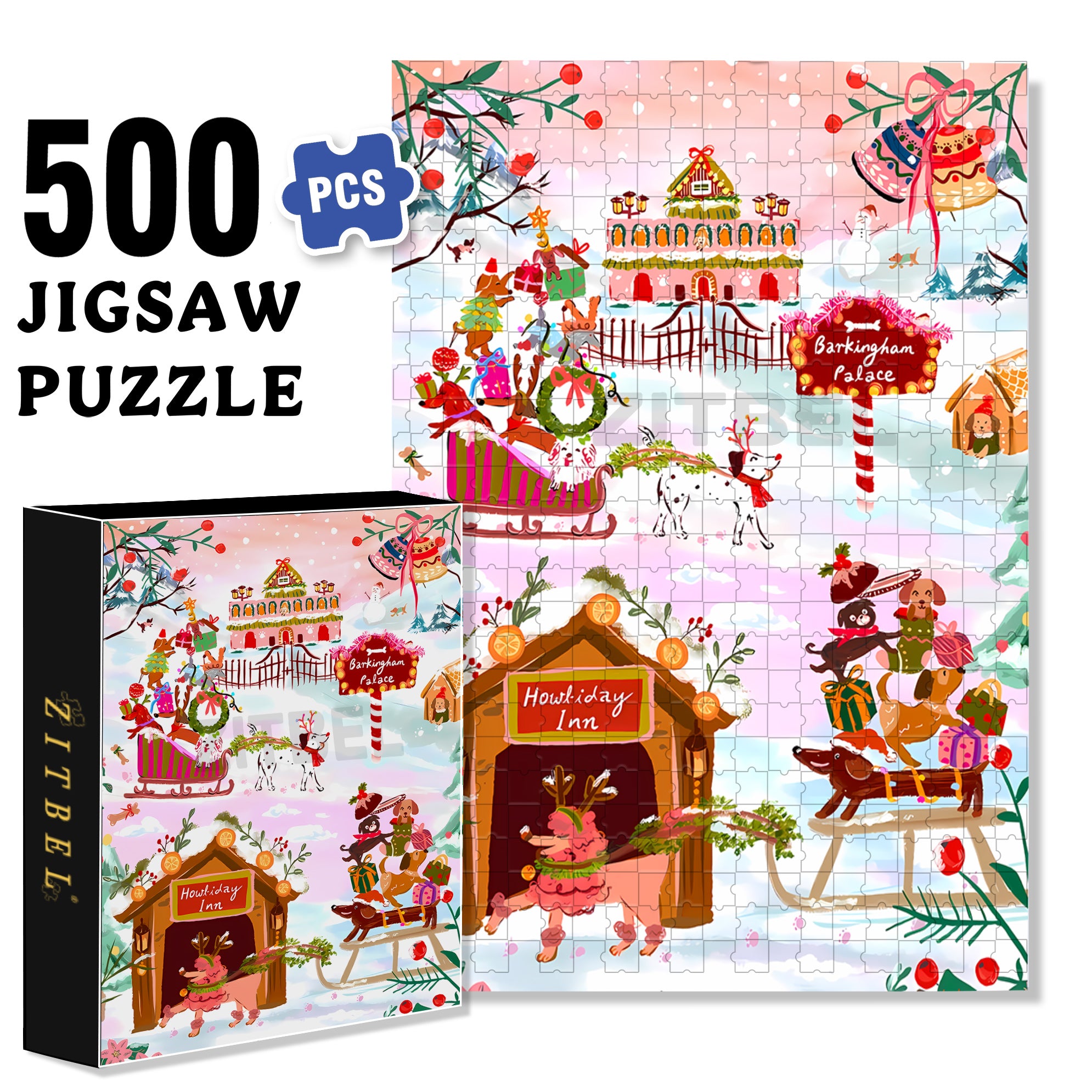 Holiday  Inn 500pcs/1000pcs Jigsaw Puzzle, Scratch-Resistant, Interactive Family Game & Brain-Boosting DIY Decor, Perfect for Halloween, Christmas & New Year Gifts, Family Puzzle Game
