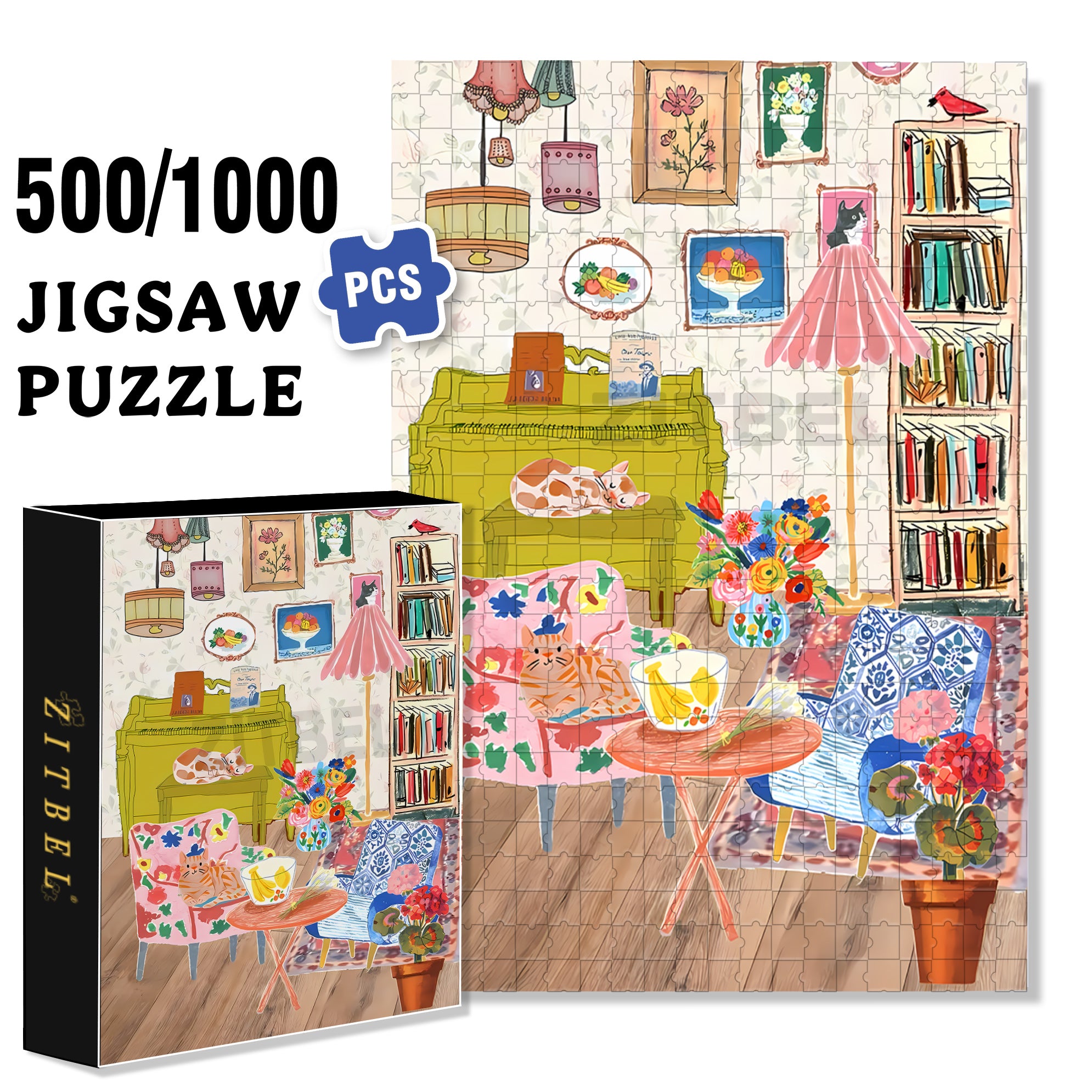 House And Hom 500pcs/1000pcs Jigsaw Puzzle, Scratch-Resistant, Interactive Family Game & Brain-Boosting DIY Decor, Perfect for Halloween, Christmas & New Year Gifts, Family Puzzle Game