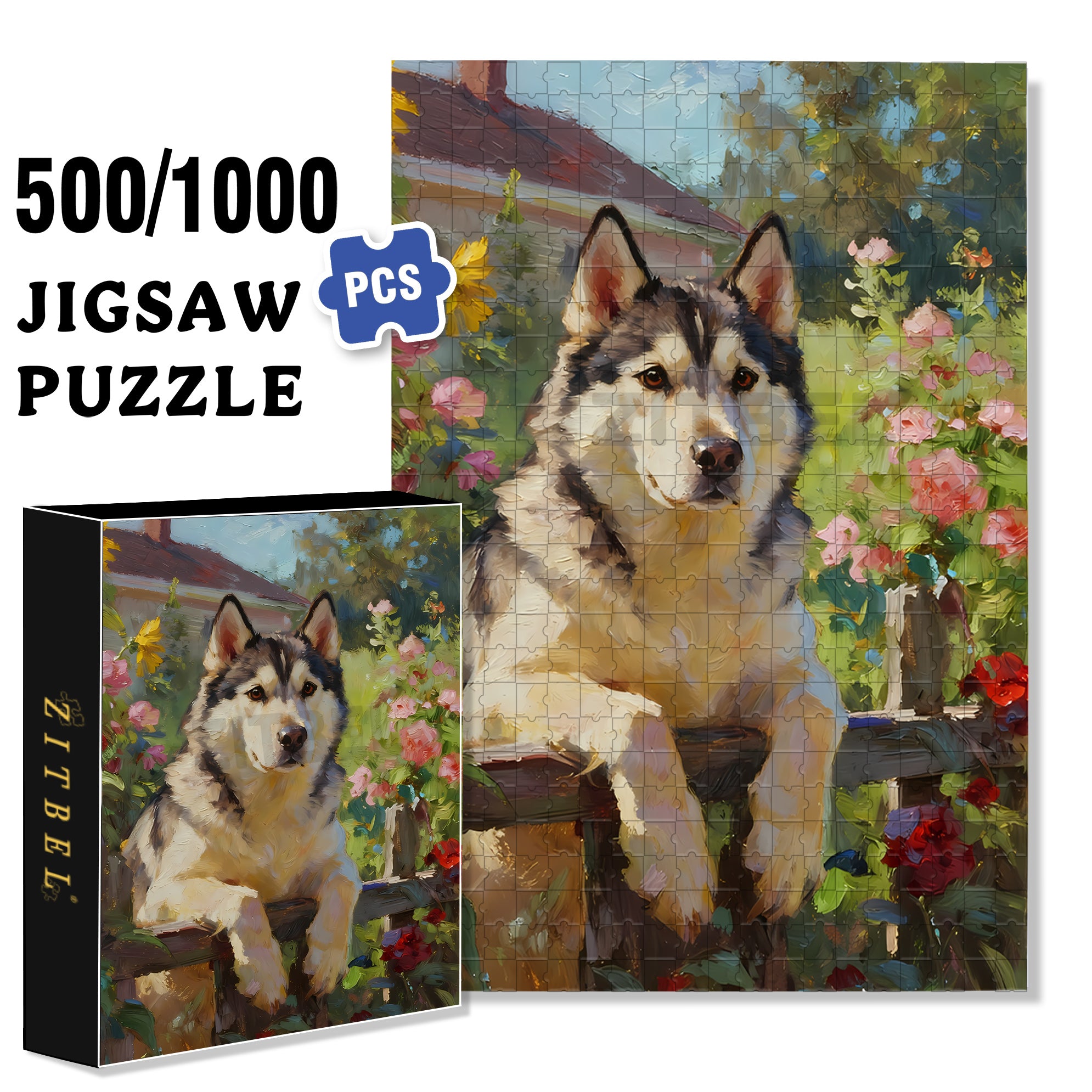 Husky 500pcs/1000pcs Jigsaw Puzzle, Scratch-Resistant, Interactive Family Game & Brain-Boosting DIY Decor, Perfect for Halloween, Christmas & New Year Gifts, Family Puzzle Game
