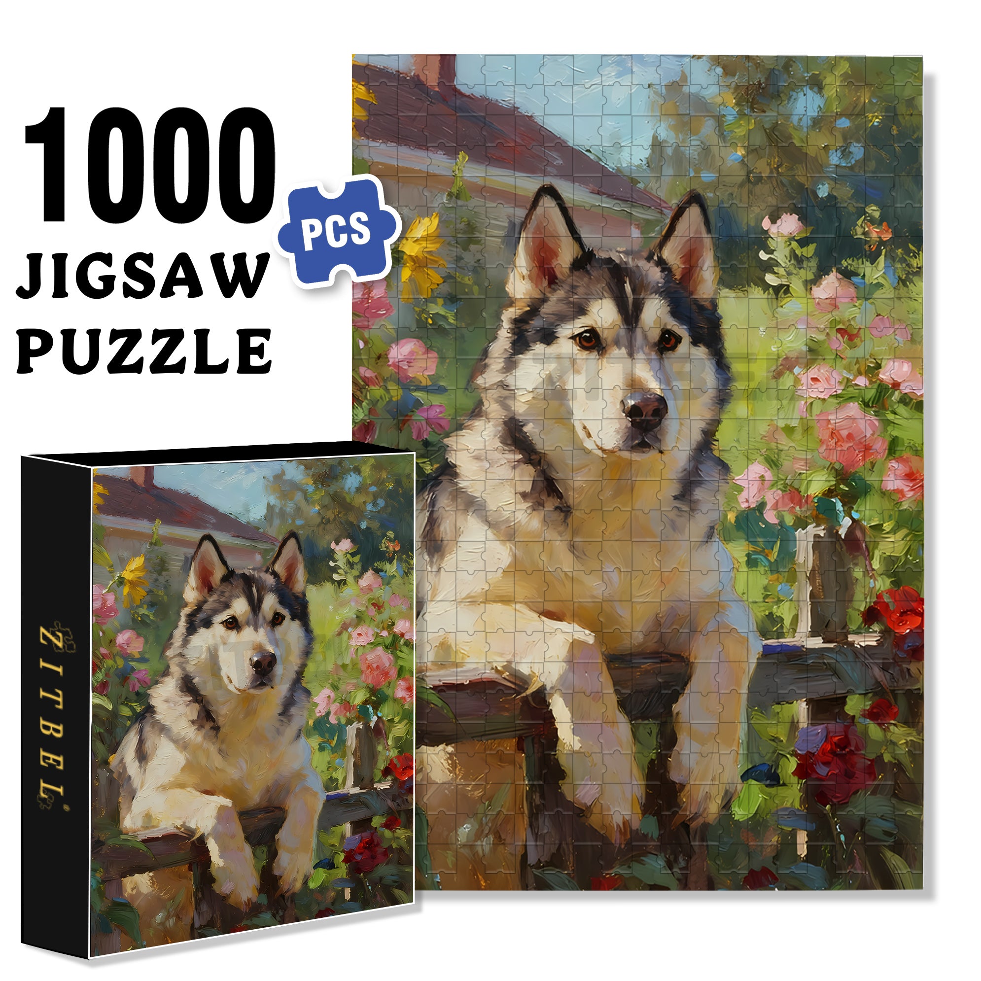 Husky 500pcs/1000pcs Jigsaw Puzzle, Scratch-Resistant, Interactive Family Game & Brain-Boosting DIY Decor, Perfect for Halloween, Christmas & New Year Gifts, Family Puzzle Game