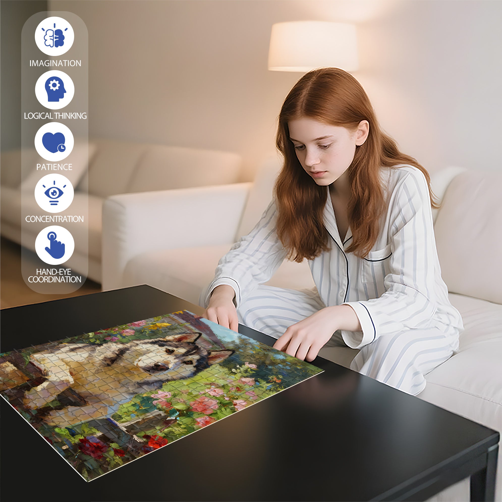 Husky 500pcs/1000pcs Jigsaw Puzzle, Scratch-Resistant, Interactive Family Game & Brain-Boosting DIY Decor, Perfect for Halloween, Christmas & New Year Gifts, Family Puzzle Game