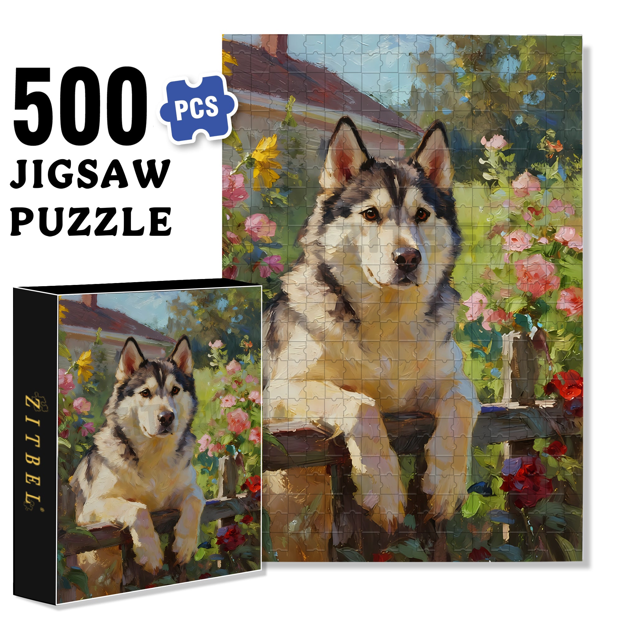 Husky 500pcs/1000pcs Jigsaw Puzzle, Scratch-Resistant, Interactive Family Game & Brain-Boosting DIY Decor, Perfect for Halloween, Christmas & New Year Gifts, Family Puzzle Game