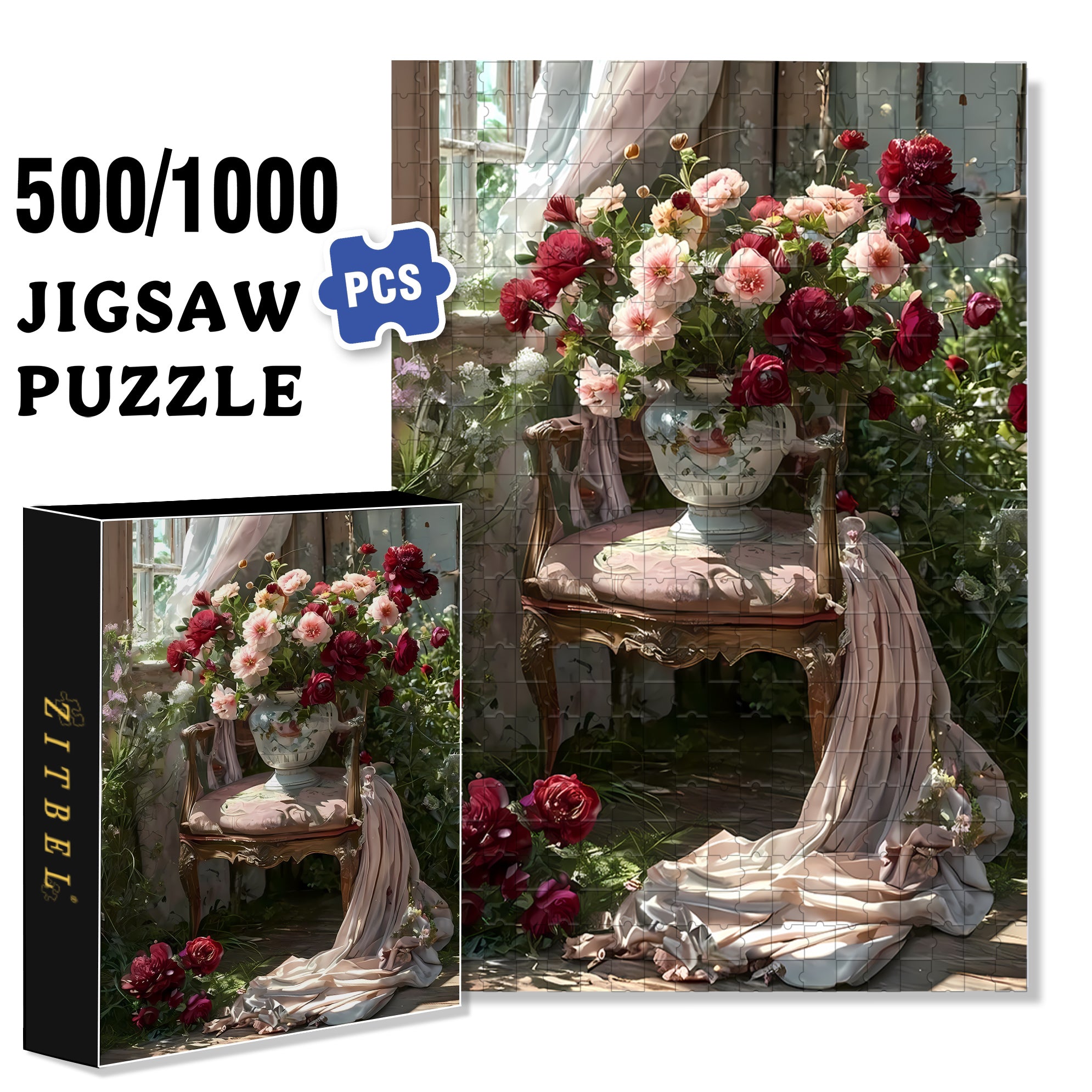 Joy Of Flowers 500pcs/1000pcs Jigsaw Puzzle, Scratch-Resistant, Interactive Family Game & Brain-Boosting DIY Decor, Perfect for Halloween, Christmas & New Year Gifts, Family Puzzle Game