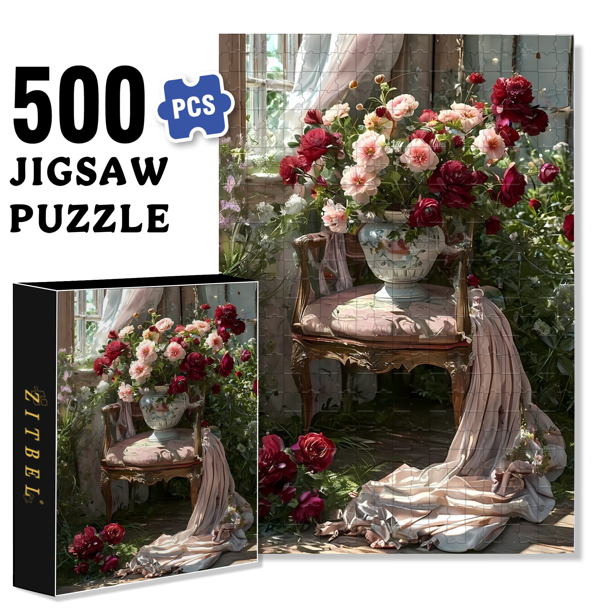 Joy Of Flowers 500pcs/1000pcs Jigsaw Puzzle, Scratch-Resistant, Interactive Family Game & Brain-Boosting DIY Decor, Perfect for Halloween, Christmas & New Year Gifts, Family Puzzle Game