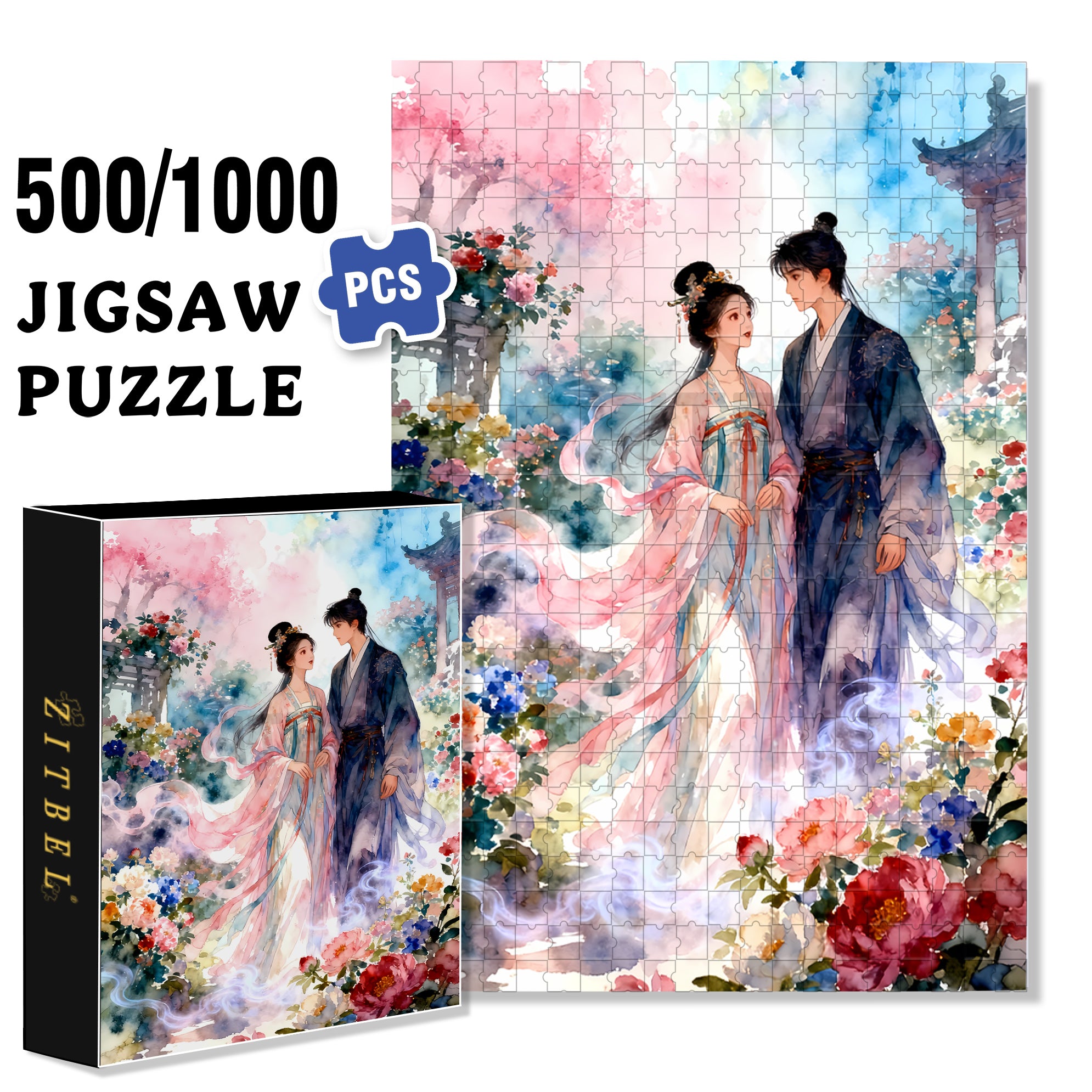 Lovers 500pcs/1000pcs Jigsaw Puzzle, Scratch-Resistant, Interactive Family Game & Brain-Boosting DIY Decor, Perfect for Halloween, Christmas & New Year Gifts, Family Puzzle Game