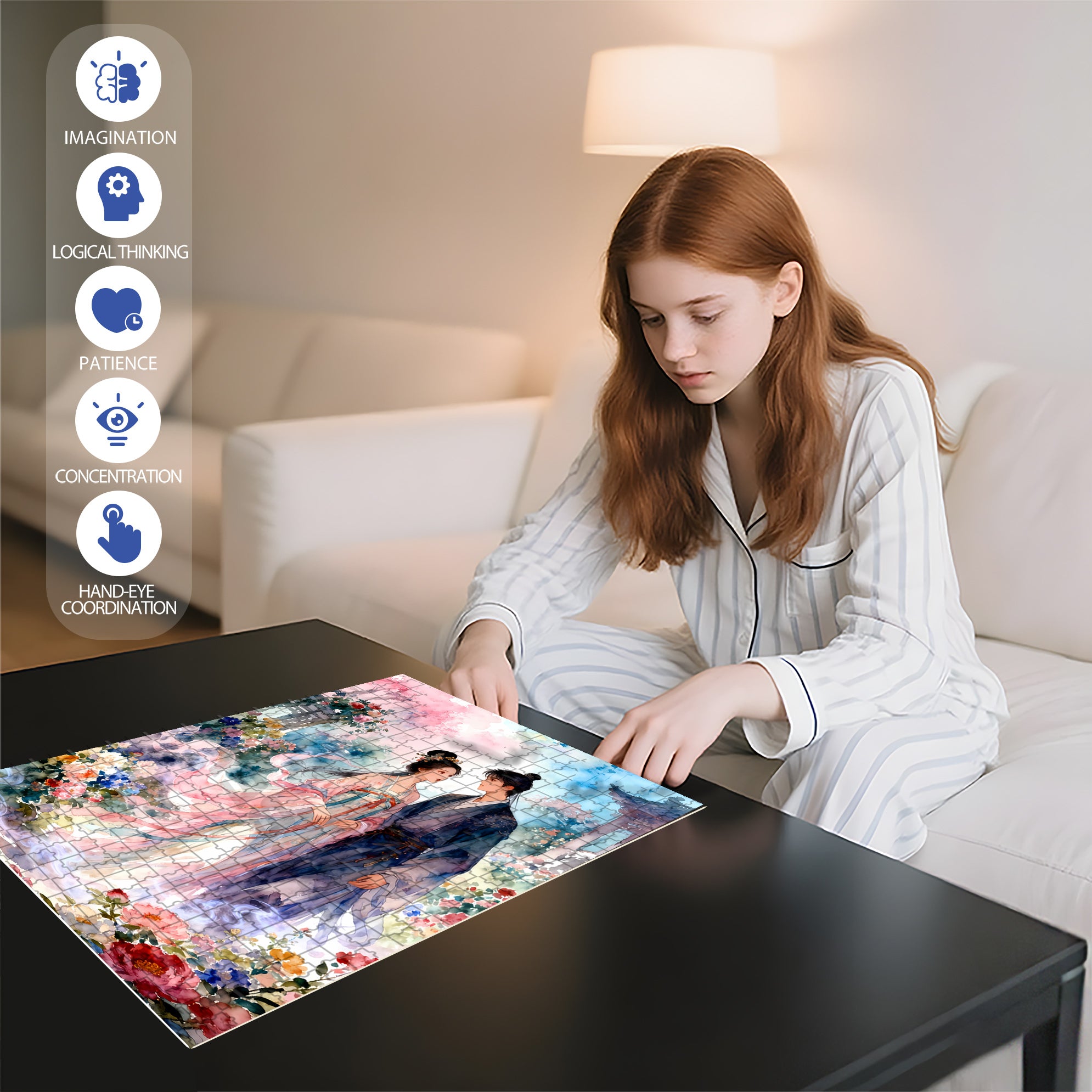 Lovers 500pcs/1000pcs Jigsaw Puzzle, Scratch-Resistant, Interactive Family Game & Brain-Boosting DIY Decor, Perfect for Halloween, Christmas & New Year Gifts, Family Puzzle Game