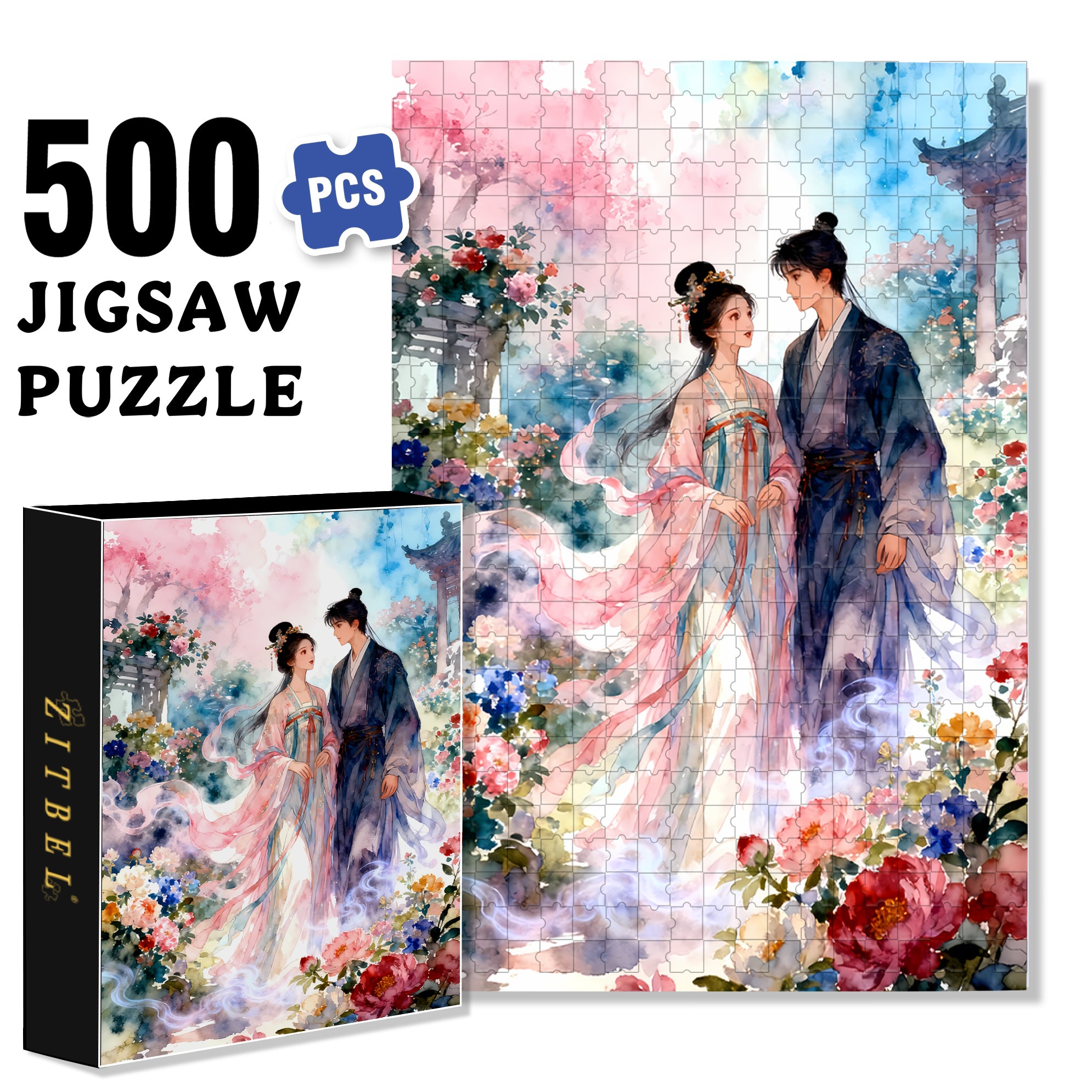 Lovers 500pcs/1000pcs Jigsaw Puzzle, Scratch-Resistant, Interactive Family Game & Brain-Boosting DIY Decor, Perfect for Halloween, Christmas & New Year Gifts, Family Puzzle Game