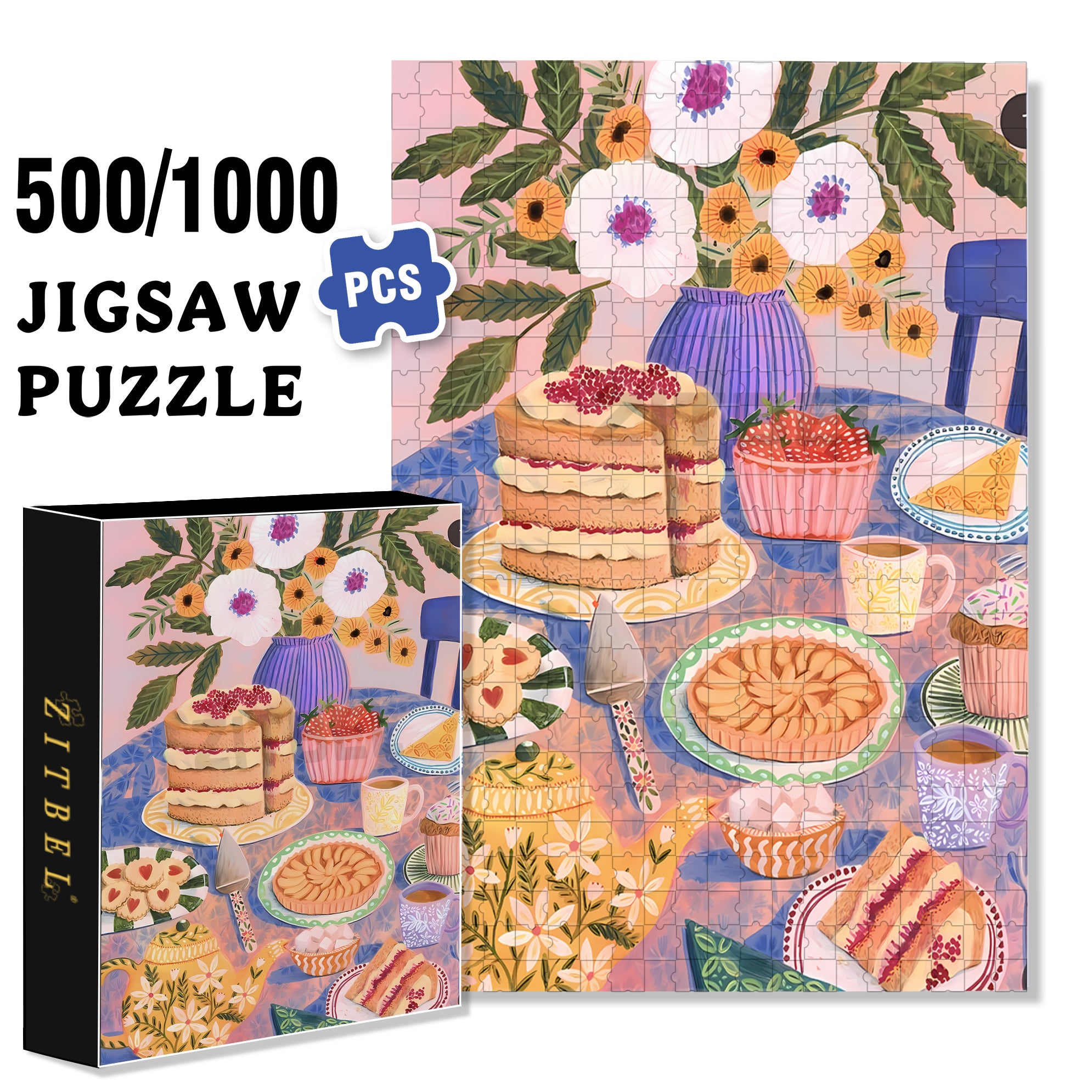 Lucia's Breakfast 500pcs/1000pcs Jigsaw Puzzle, Scratch-Resistant, Interactive Family Game & Brain-Boosting DIY Decor, Perfect for Halloween, Christmas & New Year Gifts, Family Puzzle Game