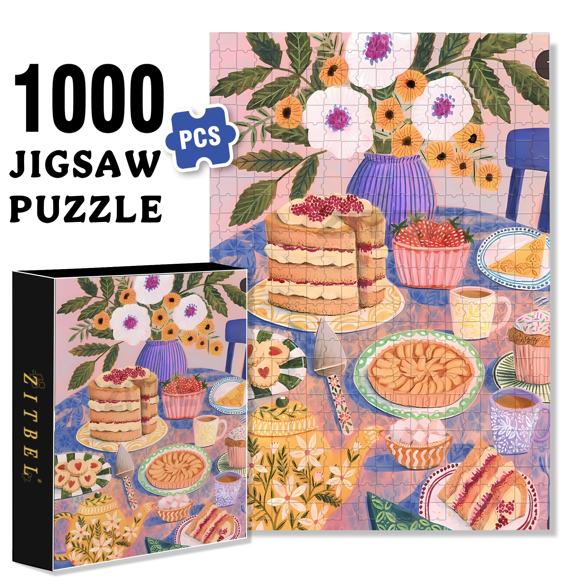 Lucia's Breakfast 500pcs/1000pcs Jigsaw Puzzle, Scratch-Resistant, Interactive Family Game & Brain-Boosting DIY Decor, Perfect for Halloween, Christmas & New Year Gifts, Family Puzzle Game