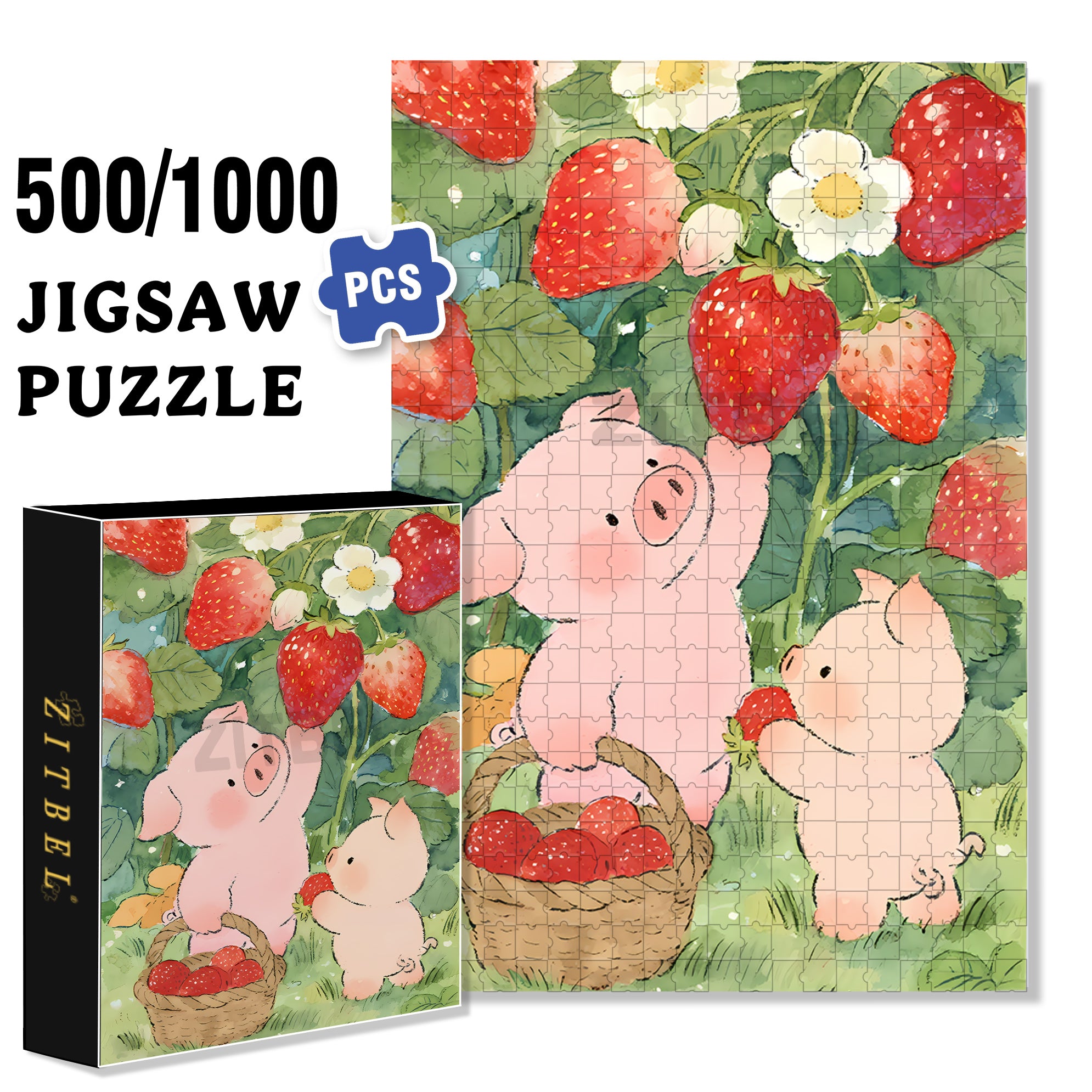 Pick Strawberries 500pcs/1000pcs Jigsaw Puzzle, Scratch-Resistant, Interactive Family Game & Brain-Boosting DIY Decor, Perfect for Halloween, Christmas & New Year Gifts, Family Puzzle Game