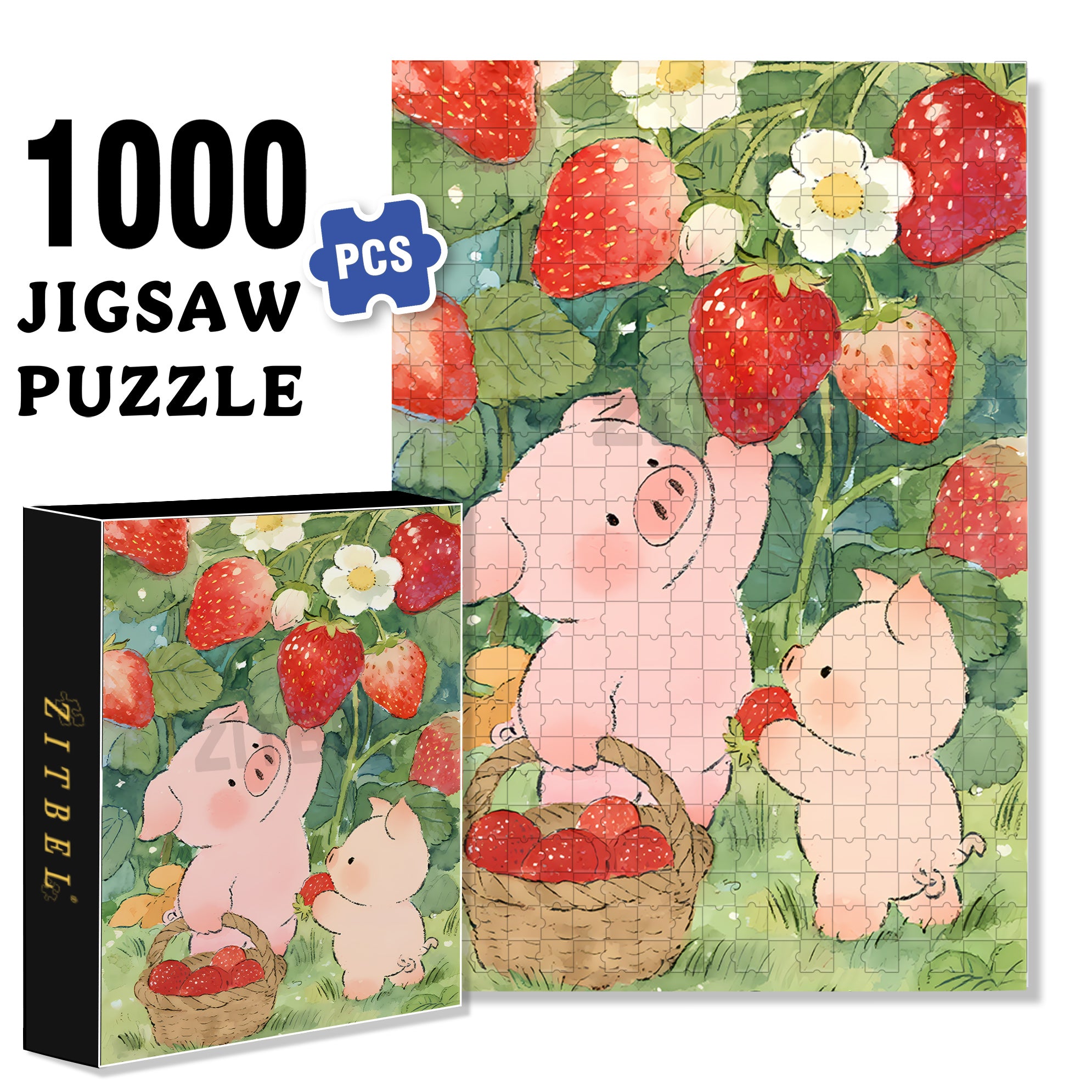 Pick Strawberries 500pcs/1000pcs Jigsaw Puzzle, Scratch-Resistant, Interactive Family Game & Brain-Boosting DIY Decor, Perfect for Halloween, Christmas & New Year Gifts, Family Puzzle Game