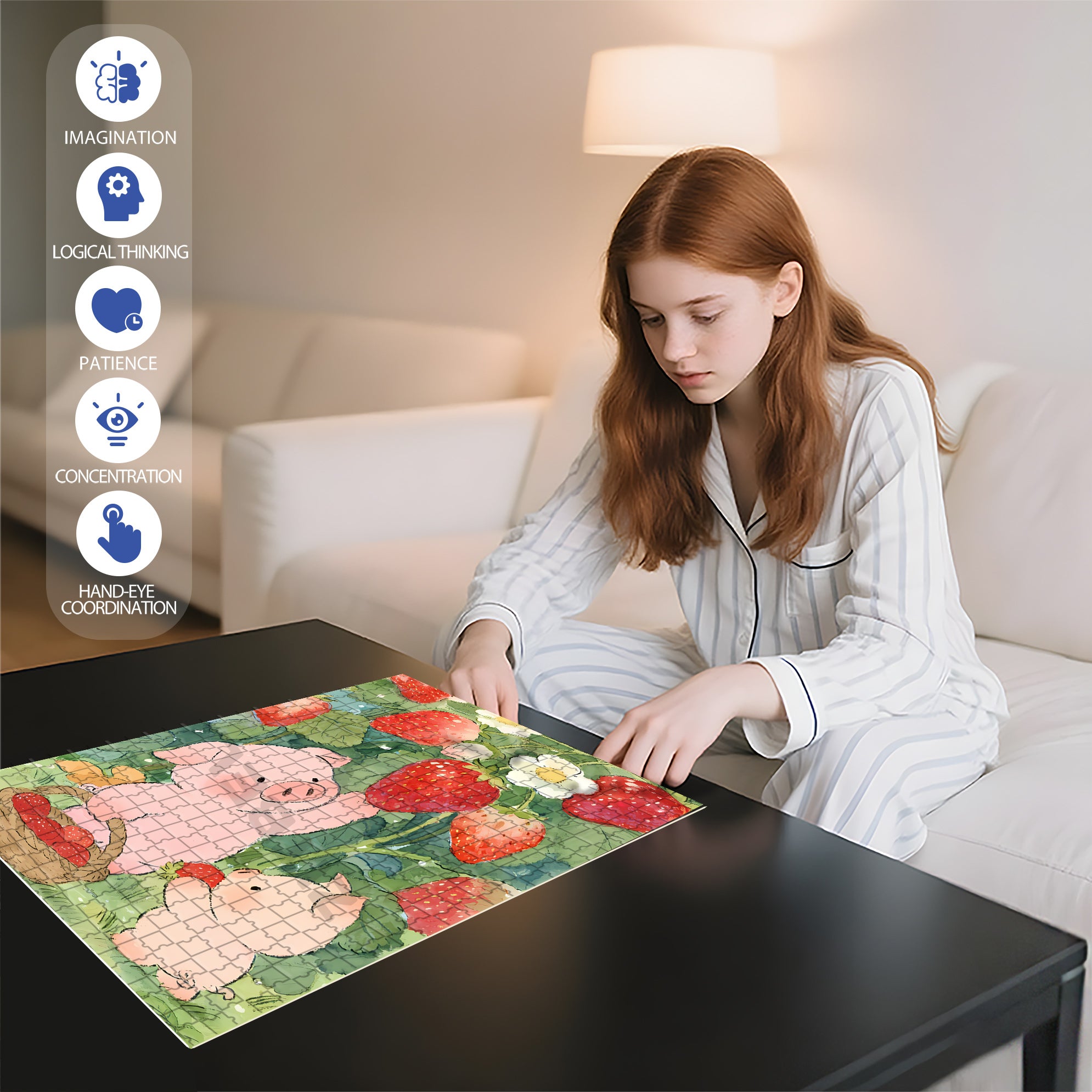 Pick Strawberries 500pcs/1000pcs Jigsaw Puzzle, Scratch-Resistant, Interactive Family Game & Brain-Boosting DIY Decor, Perfect for Halloween, Christmas & New Year Gifts, Family Puzzle Game