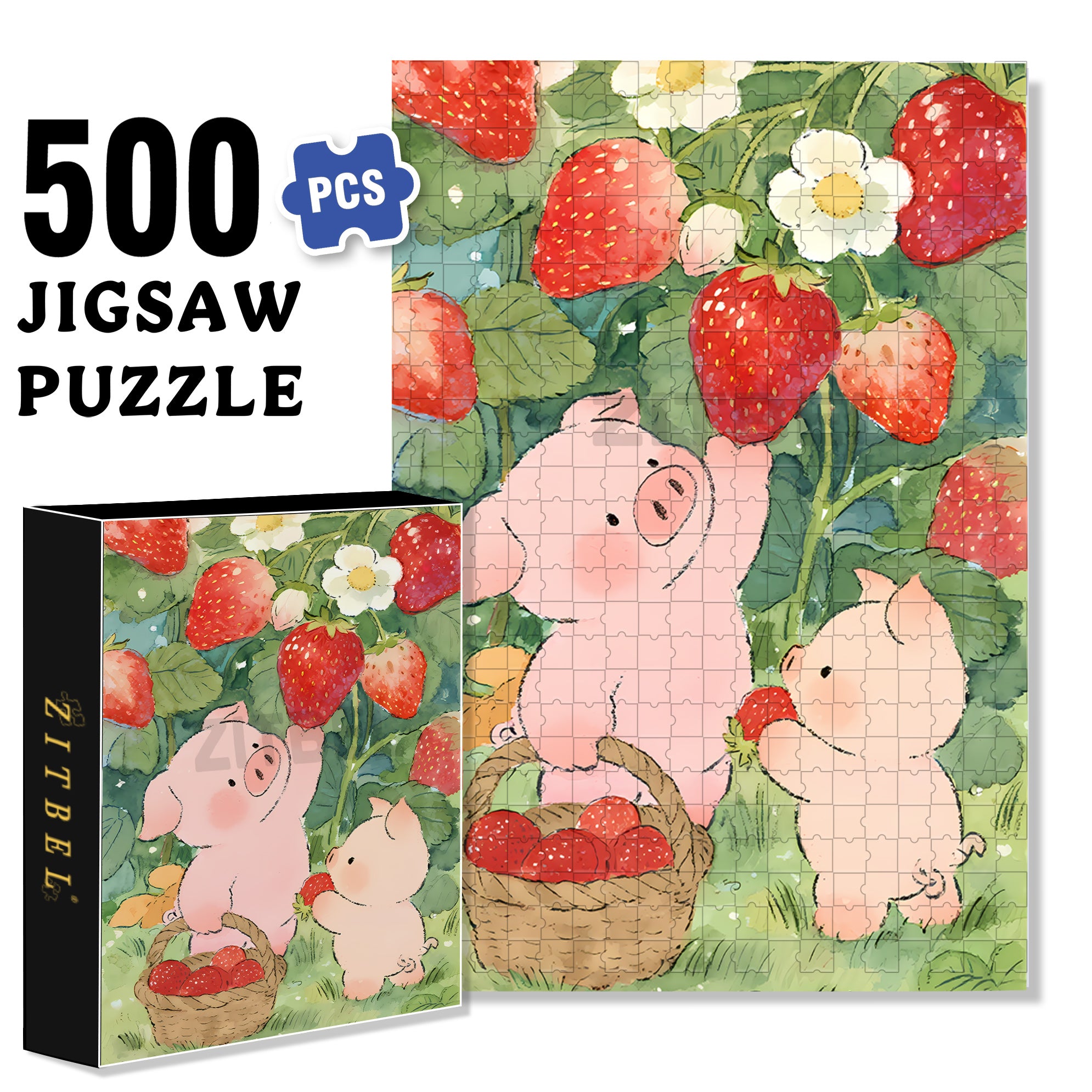 Pick Strawberries 500pcs/1000pcs Jigsaw Puzzle, Scratch-Resistant, Interactive Family Game & Brain-Boosting DIY Decor, Perfect for Halloween, Christmas & New Year Gifts, Family Puzzle Game
