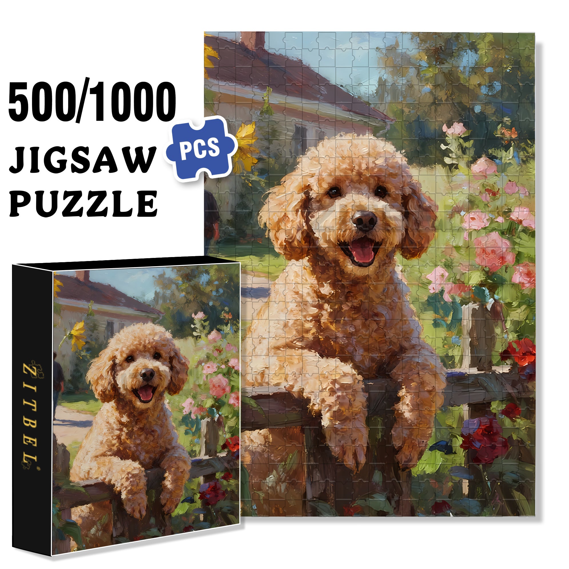 Poodle 500pcs/1000pcs Jigsaw Puzzle, Scratch-Resistant, Interactive Family Game & Brain-Boosting DIY Decor, Perfect for Halloween, Christmas & New Year Gifts, Family Puzzle Game