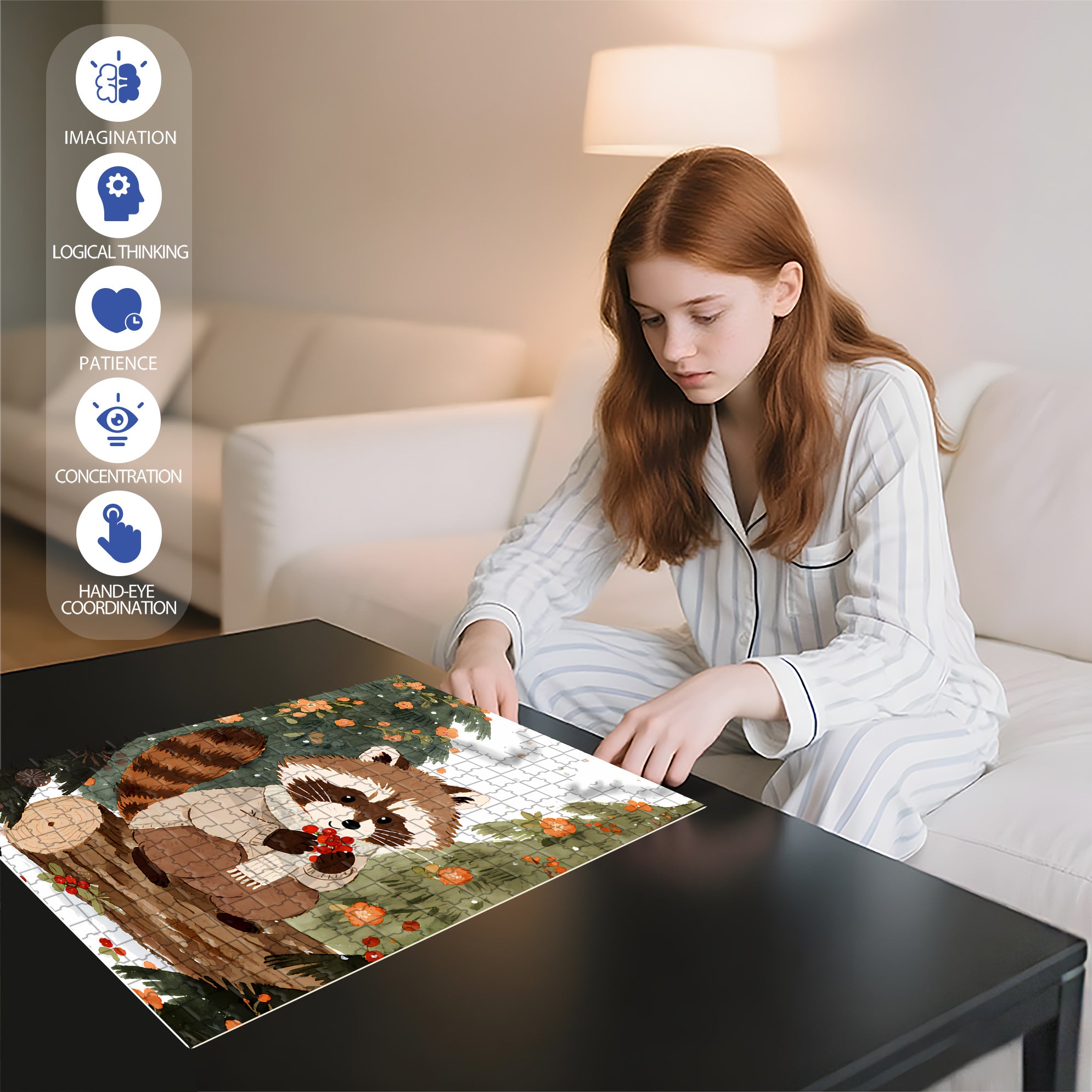 Raccoon Celebrates Christmas 500pcs/1000pcs Jigsaw Puzzle, Scratch-Resistant, Interactive Family Game & Brain-Boosting DIY Decor, Perfect for Halloween, Christmas & New Year Gifts, Family Puzzle Game